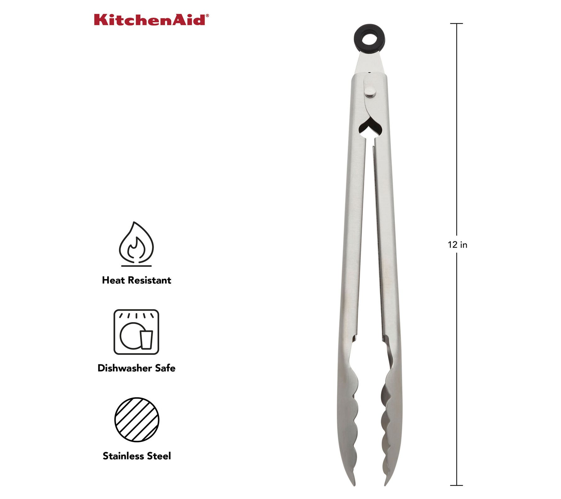 KitchenAid Silicone Tipped Stainless Steel Tongs, Black 