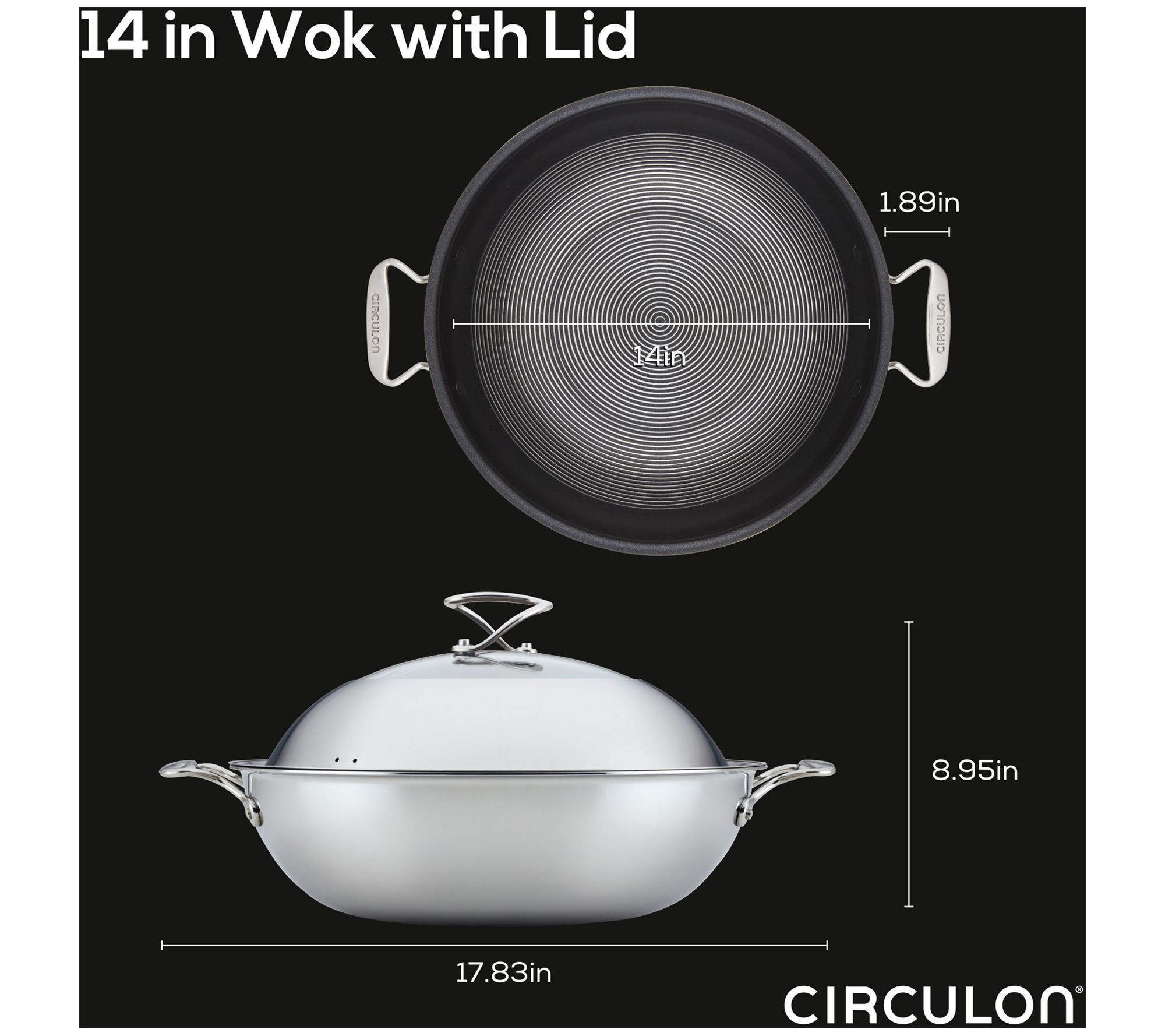 Circulon 12 inch SteelShield Nonstick Stainless Steel S-Series Frying Pan with Lid, Silver
