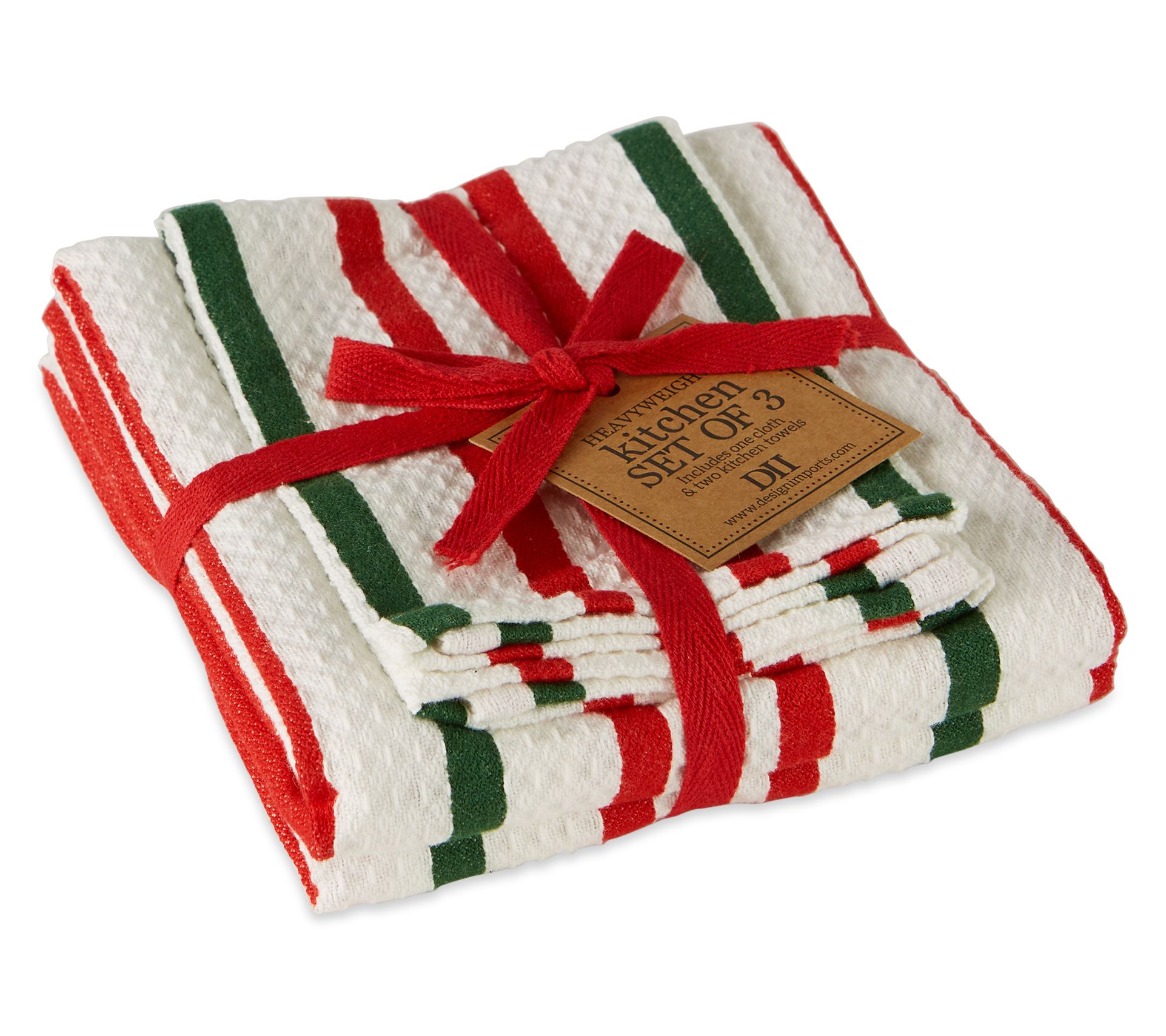 Design Imports Holiday Stripe Kitchen Towels/Dishcloth Set