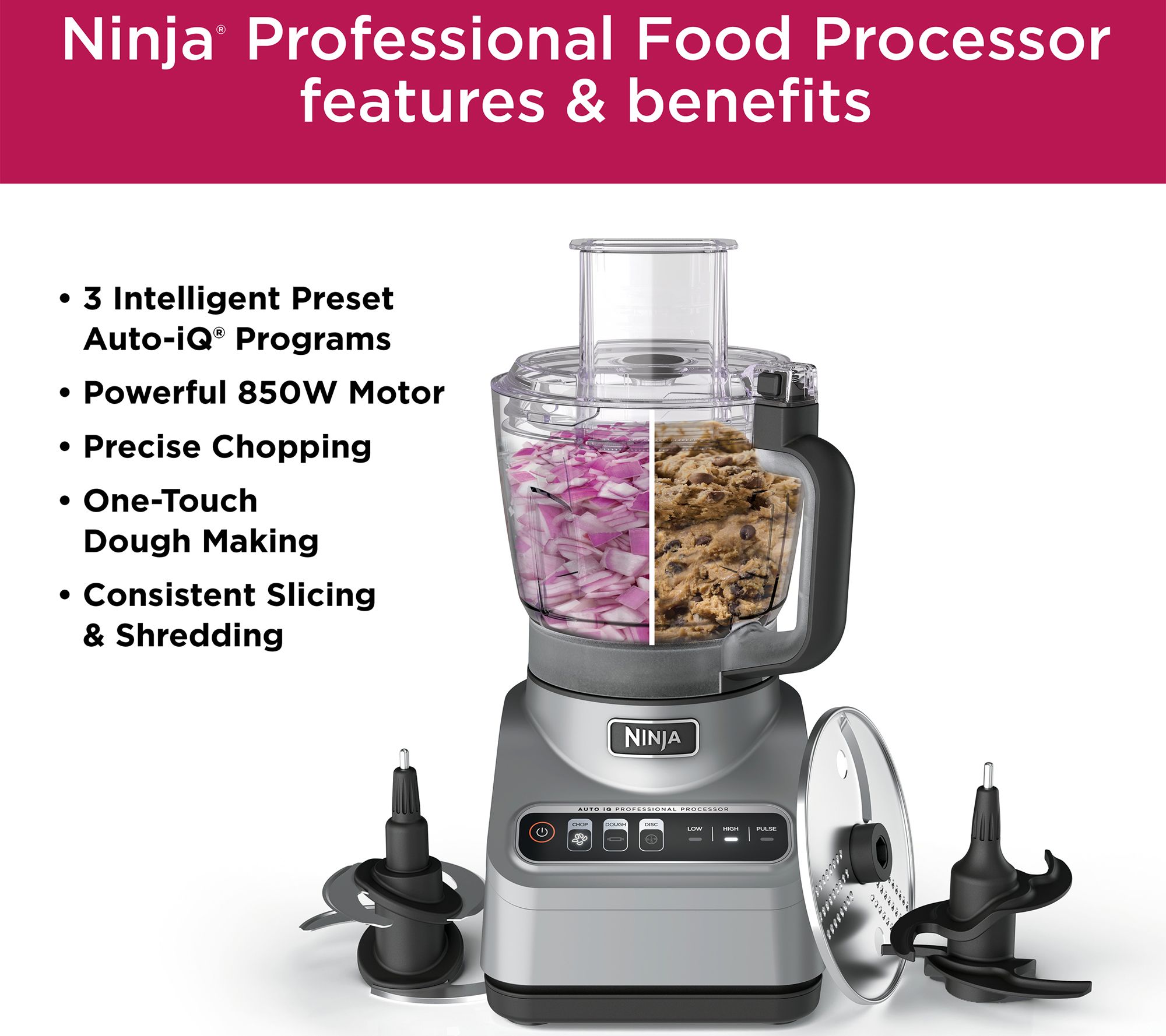 Restored Ninja BN601 Plus Food Processor 1000 Watts Autoiq, Chop Slice  Shred, 9Cup Silver Stainless (Refurbished) 