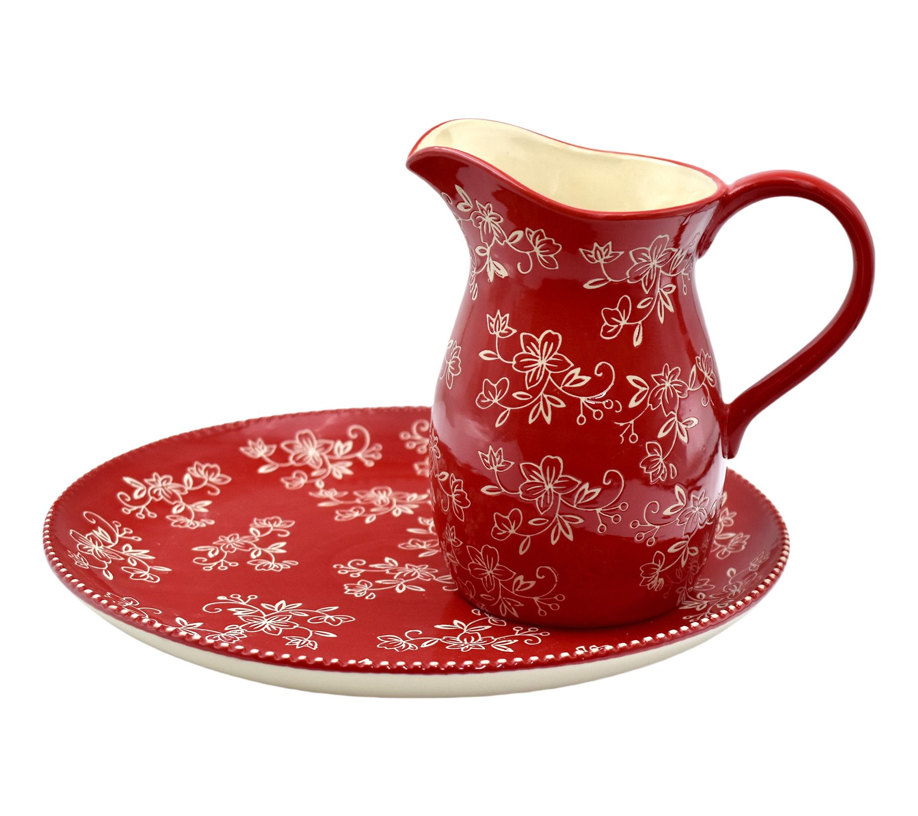 Temp-tations Floral Lace Nostalgic Pitcher and Platter Set