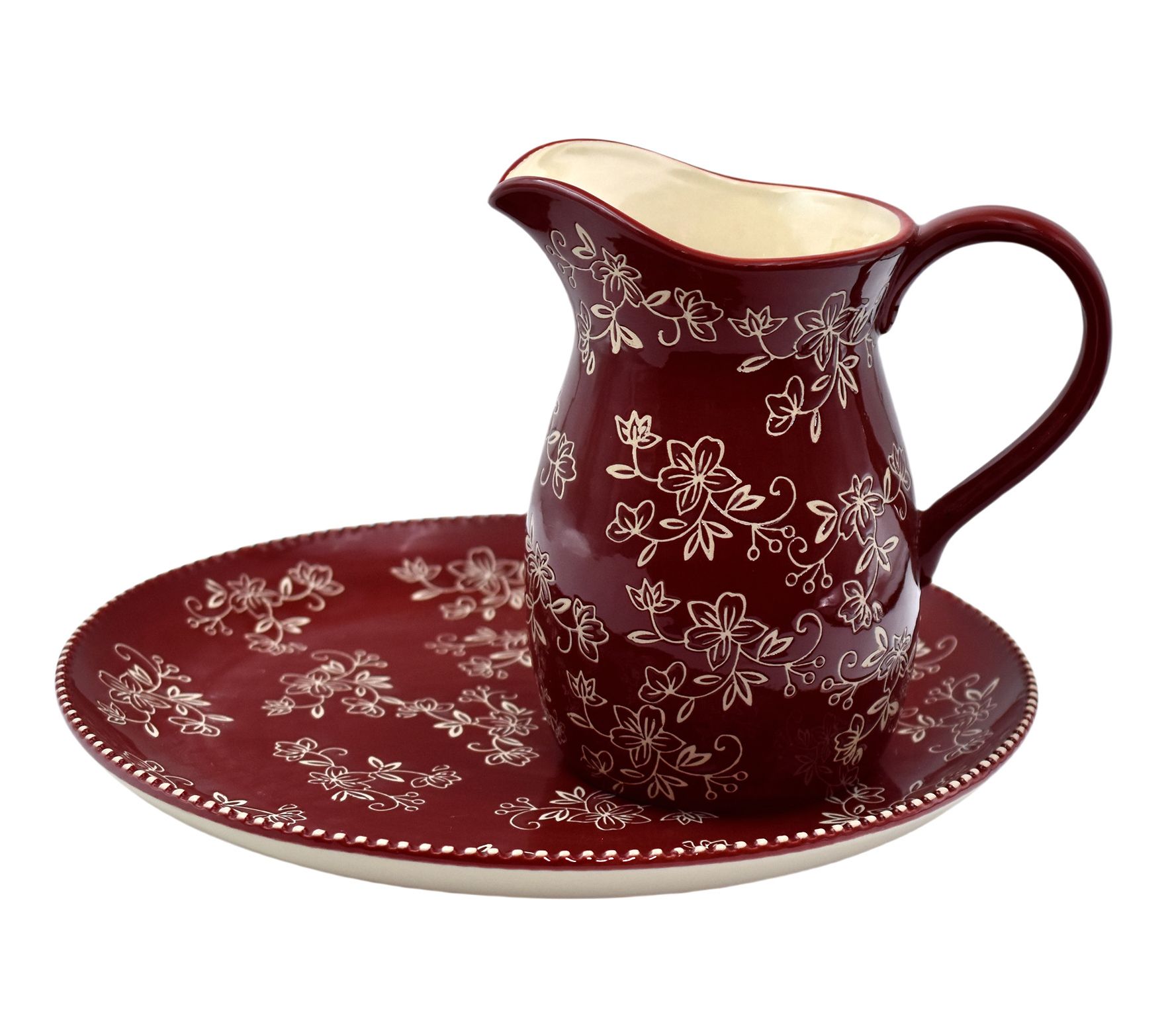 Temp-tations Floral Lace Nostalgic Pitcher and Platter Set