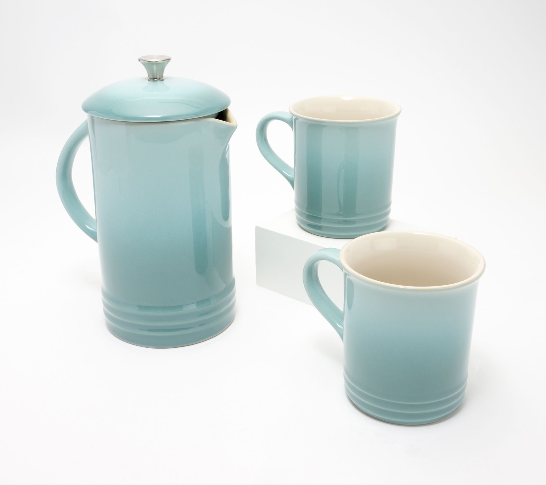 Le Creuset Stoneware French Press & Set of 2 12-oz Mugs