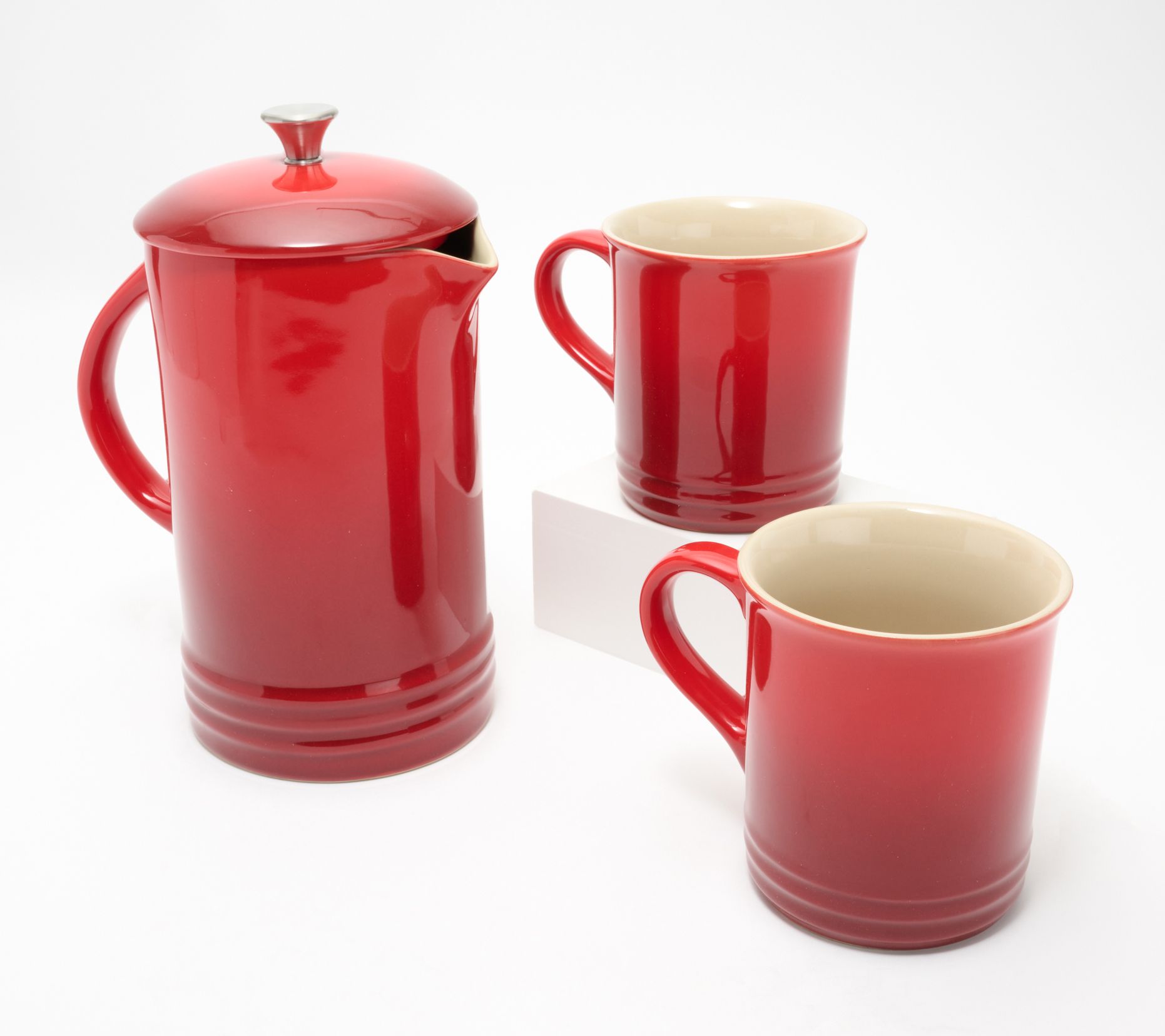 Le Creuset Stoneware French Press & Set of 2 12-oz Mugs