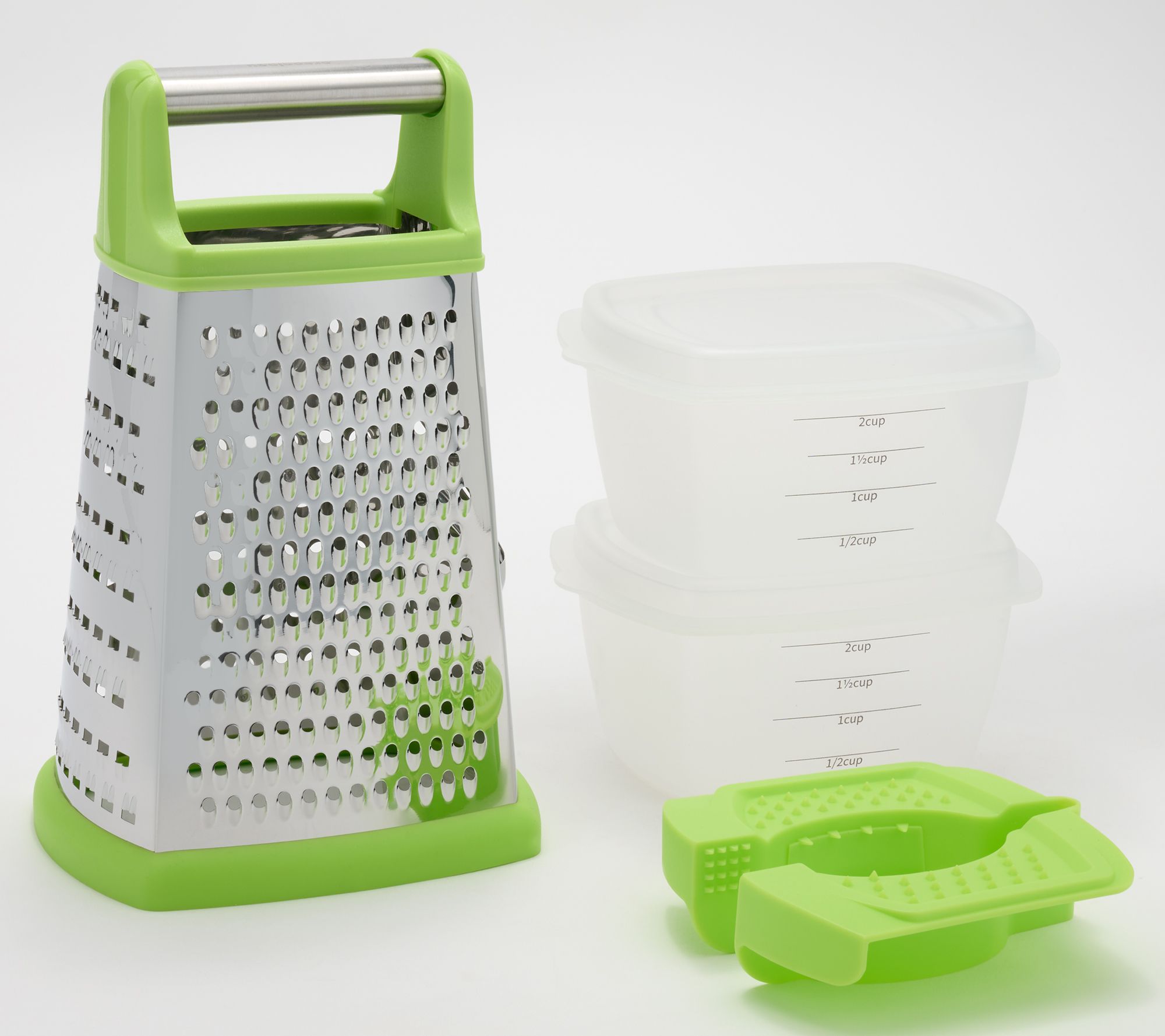 Prepology SS Box Grater w/ 2 Catch Bins and Hand Guard