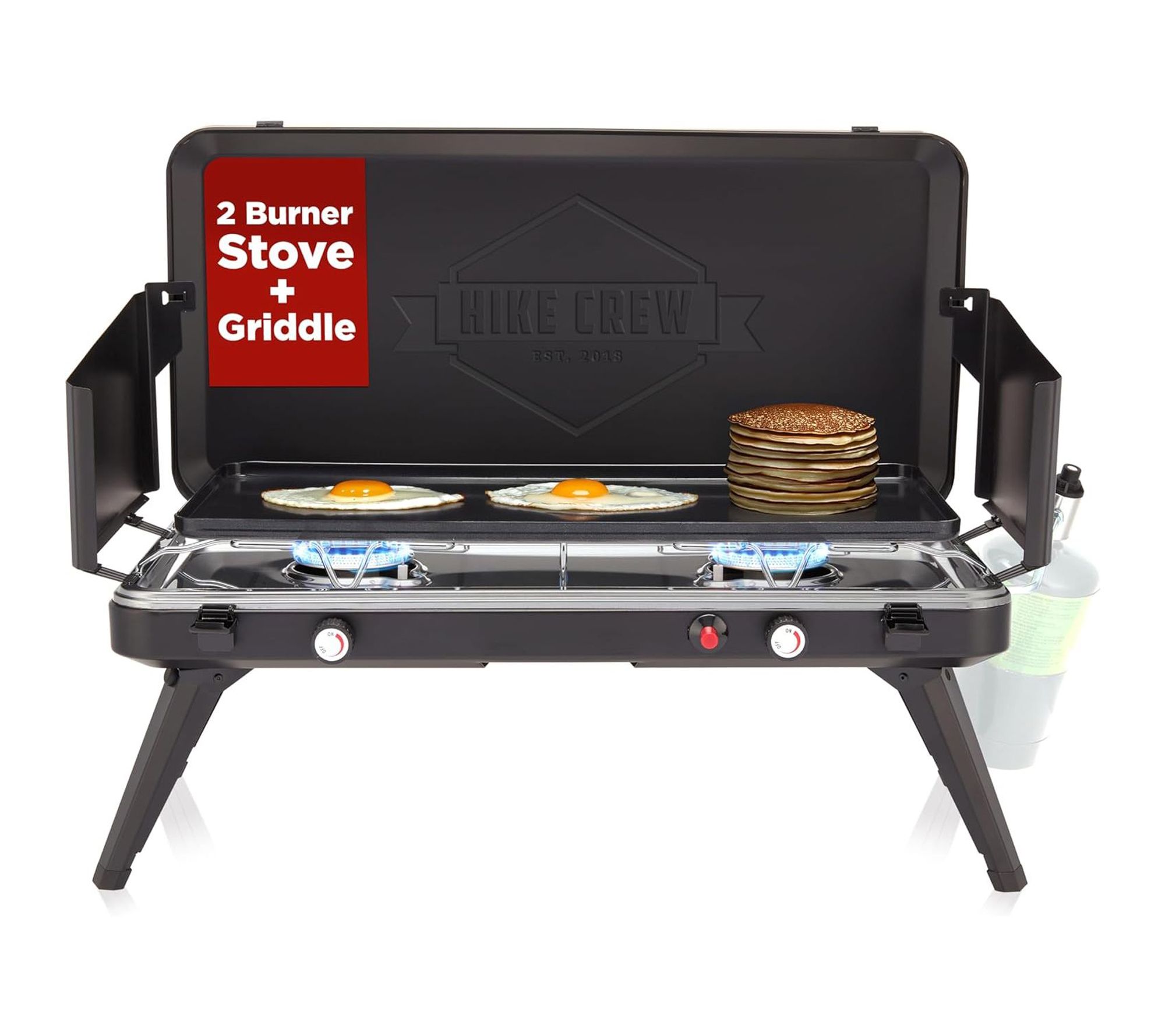 Hike Crew 2-Burner Gas Camping Stove & Griddle- 20,000 BTU