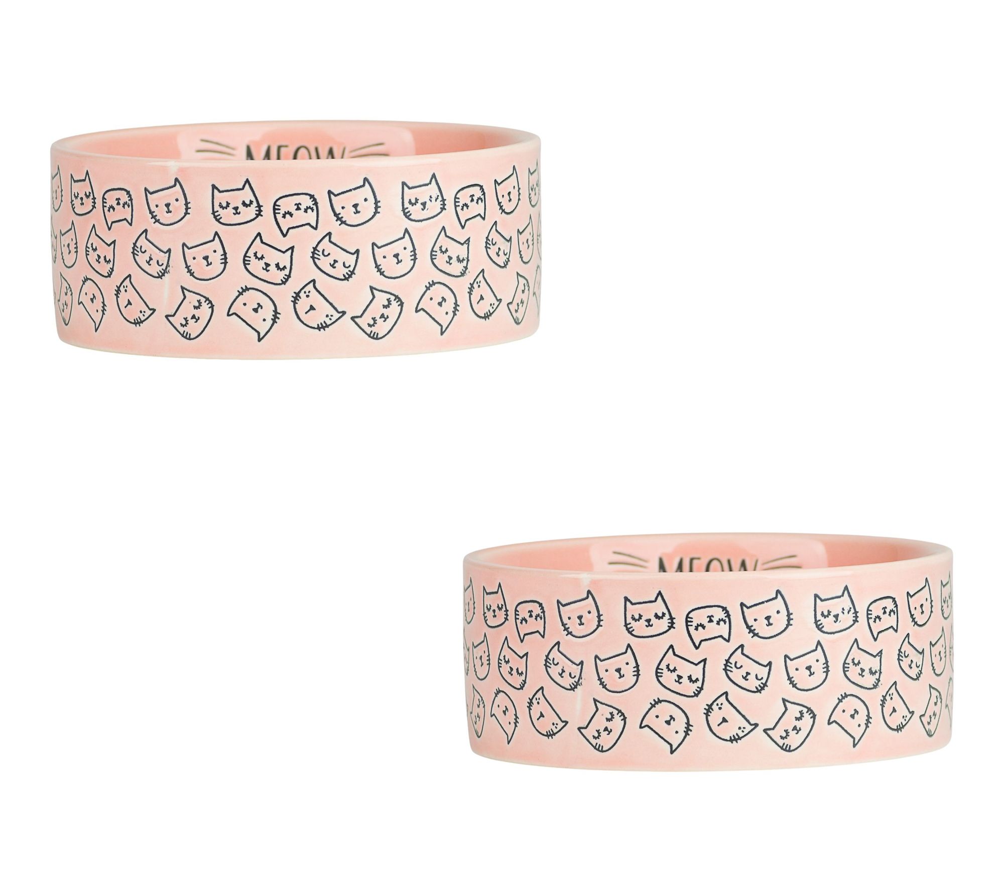 10 Strawberry Street Set of 2 Wax Resist Cat Face Pet Dishes