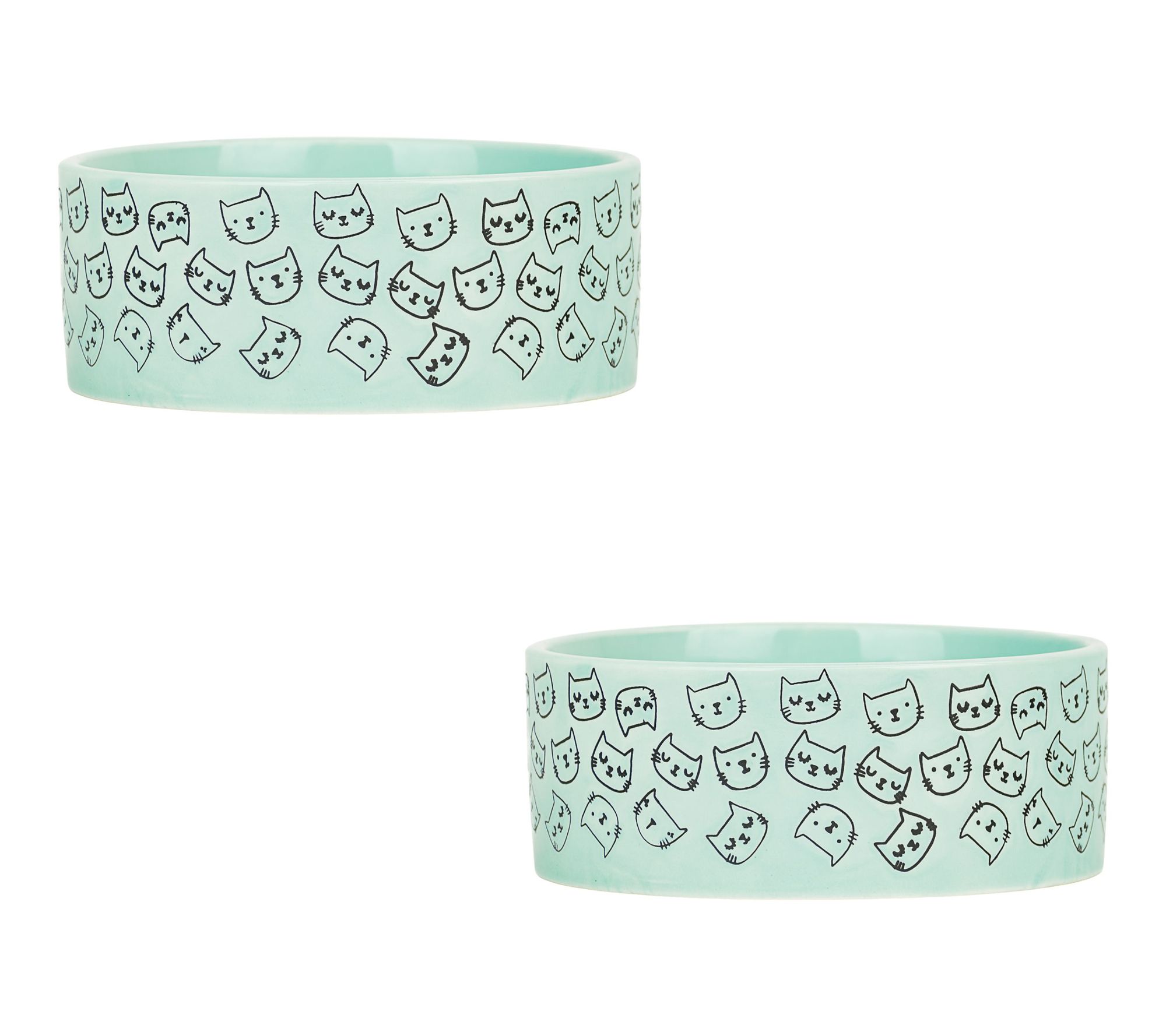 10 Strawberry Street Set of 2 Wax Resist Cat Face Pet Dishes