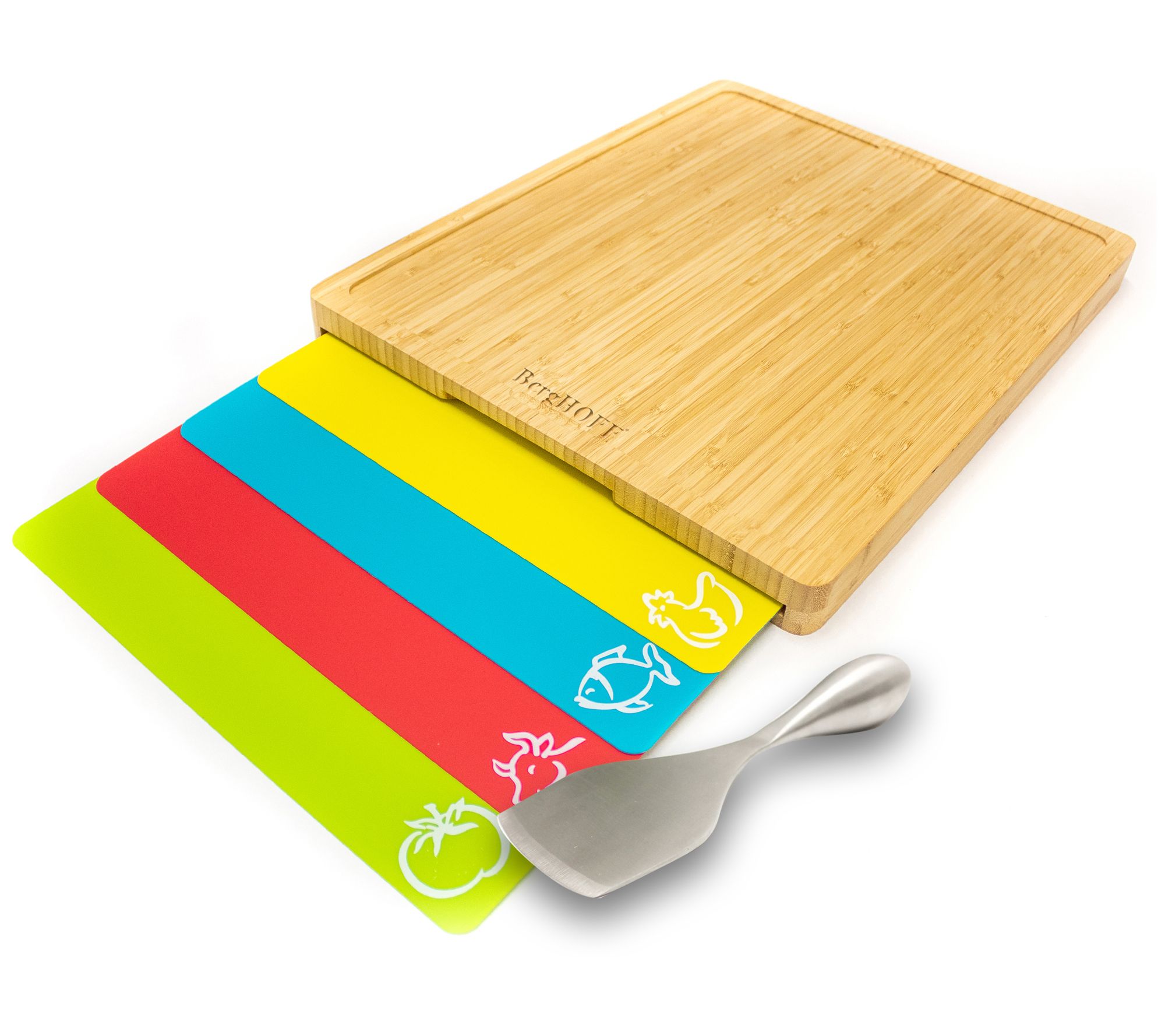 Seville Classics Bamboo Cutting Board w/ 7 Color-Coded Cutting Mats