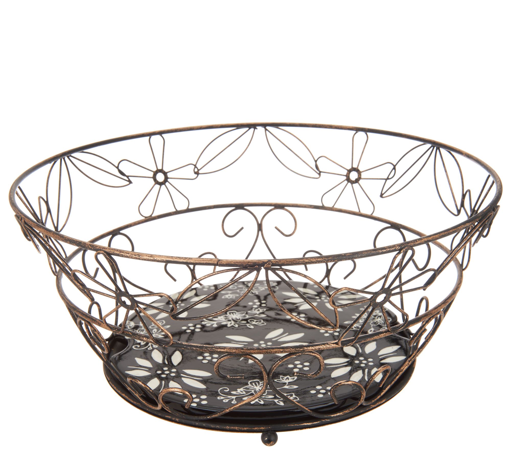Temp Tations Decorative Wire Basket With Removable Ceramic Trivet