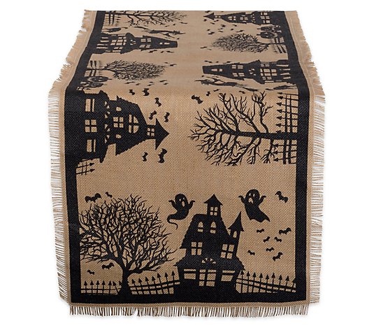 Design Imports 14x113" Haunted House Burlap Table Runner