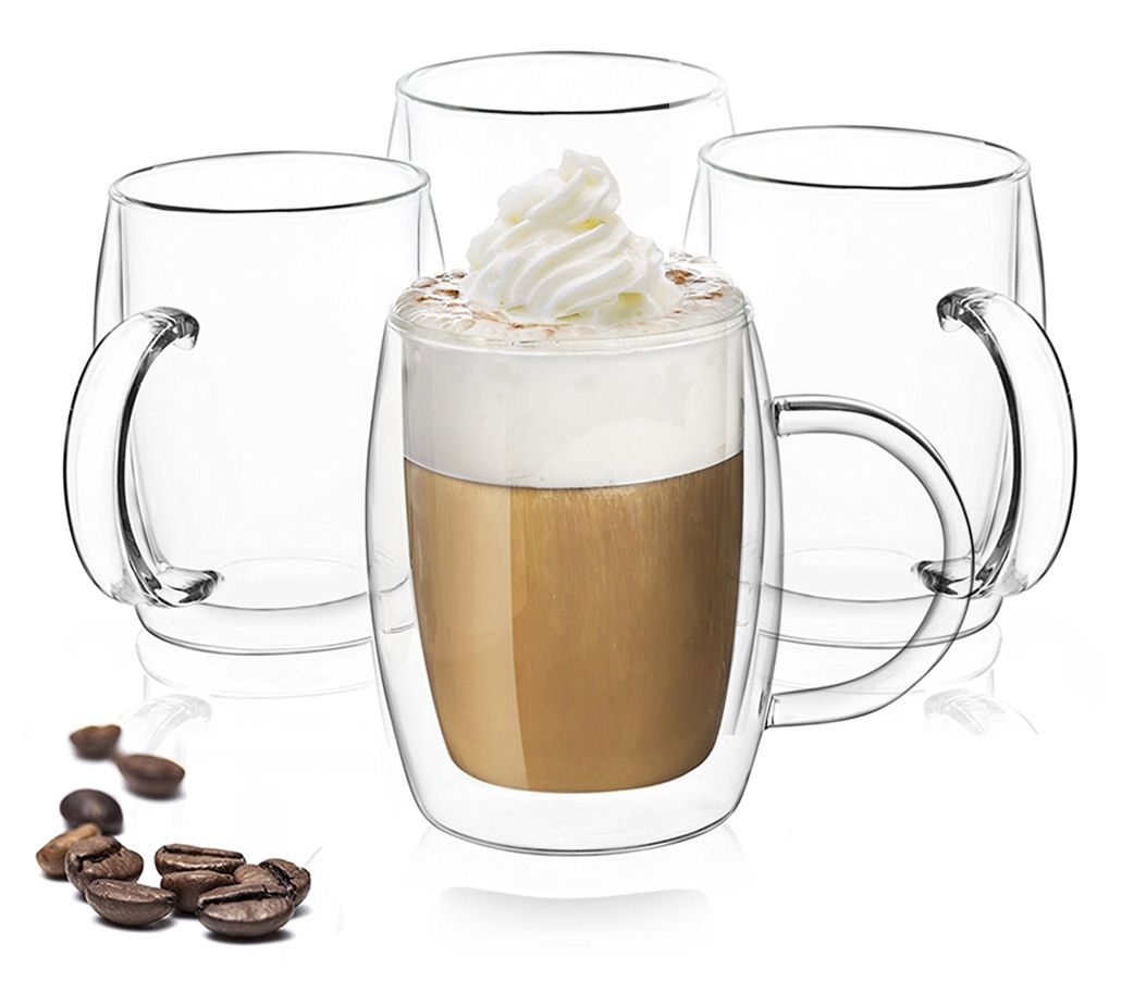 Bonjour Coffee 2-Piece Insulated Glass Cappuccino Cup Set