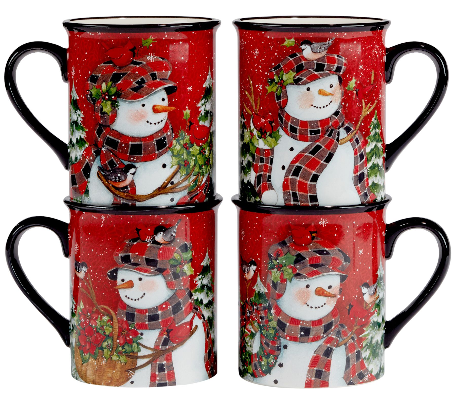 Certified International Set of (4)Christmas Lodge Snowman Mugs - QVC.com