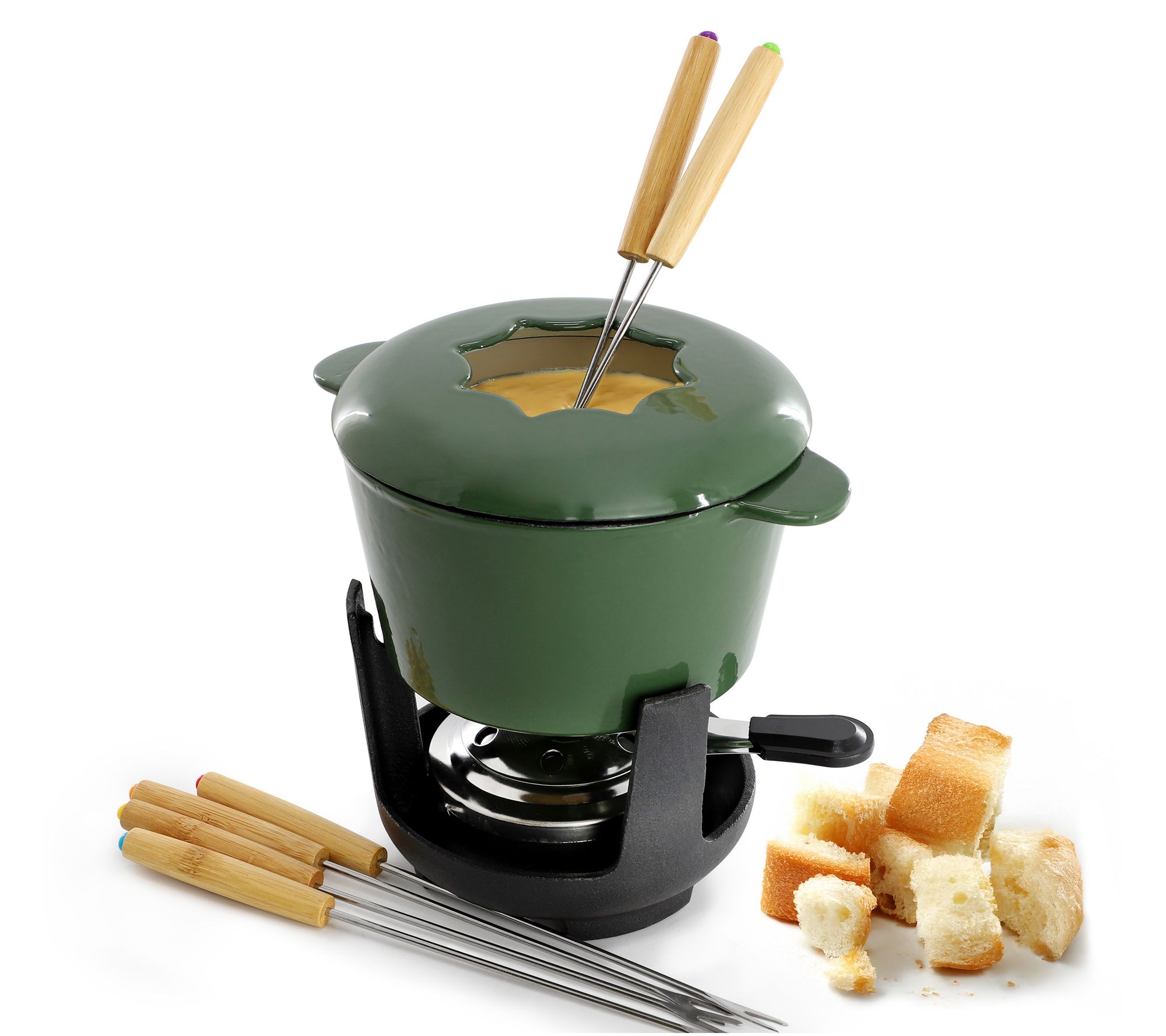 MegaChef Enameled Cast Iron Fondue Pot with 6 Serving Forks