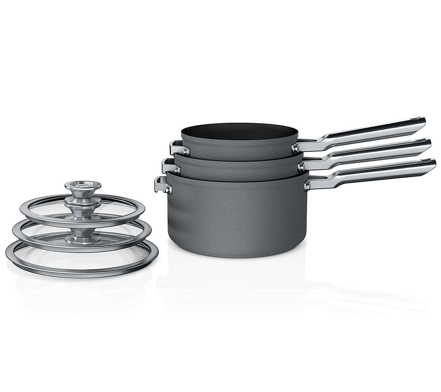 Ninja Foodi NeverStick Premium Saucepan With Glass Lid, 3.5 Qt, Gray