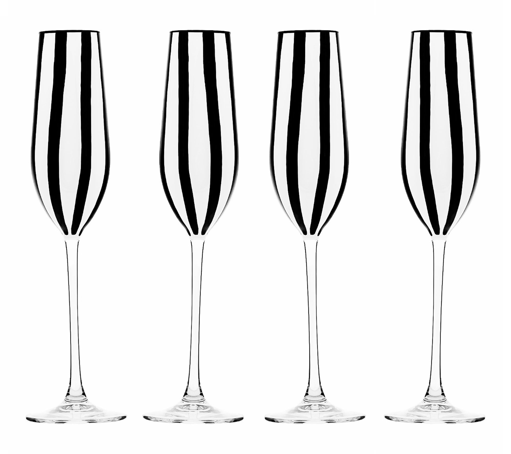 10 Strawberry Street Set of 4 Black & White Champagne Flutes