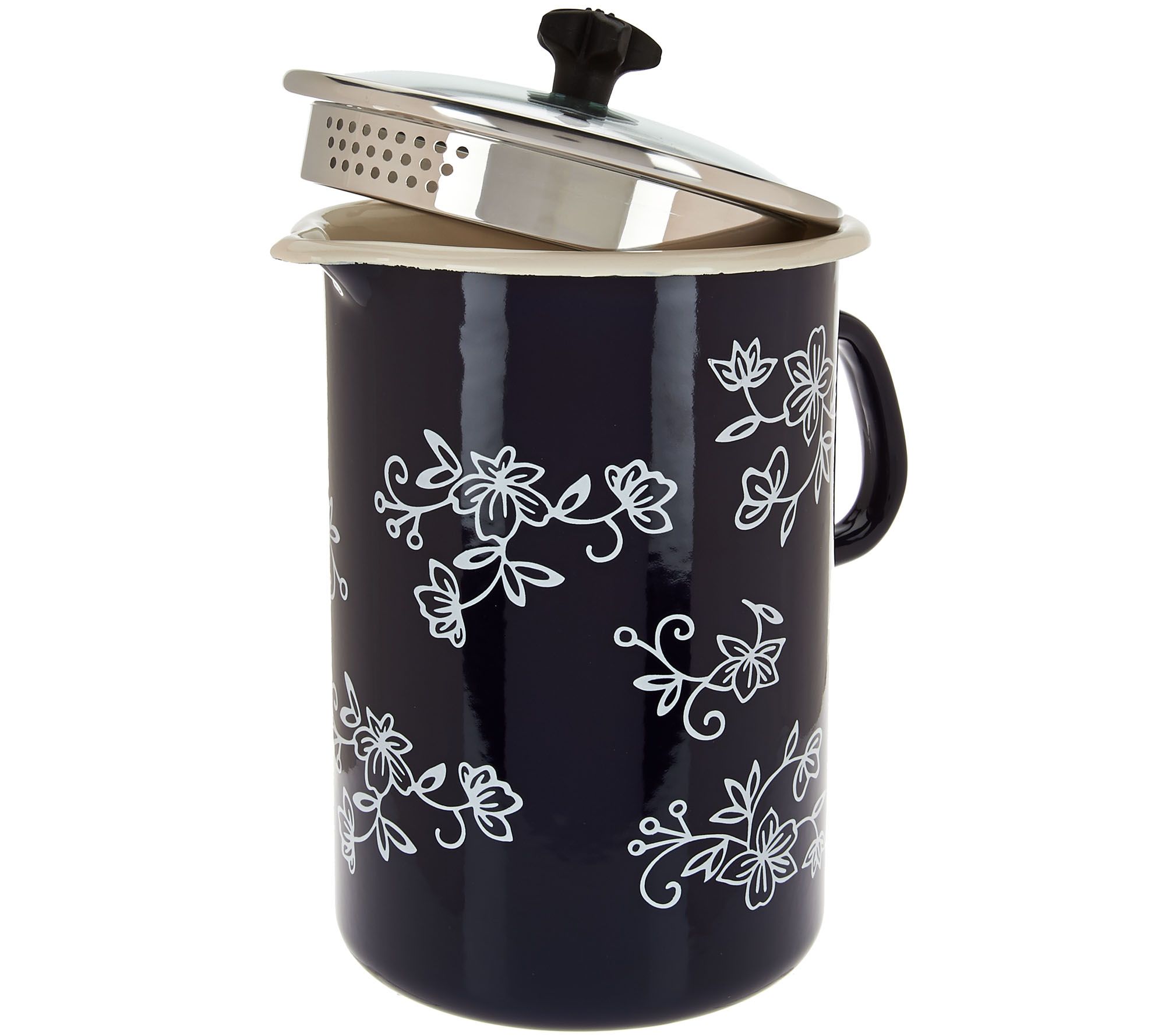 Temp tations Floral Lace Enamel Multipot with Glass Lid and Basket