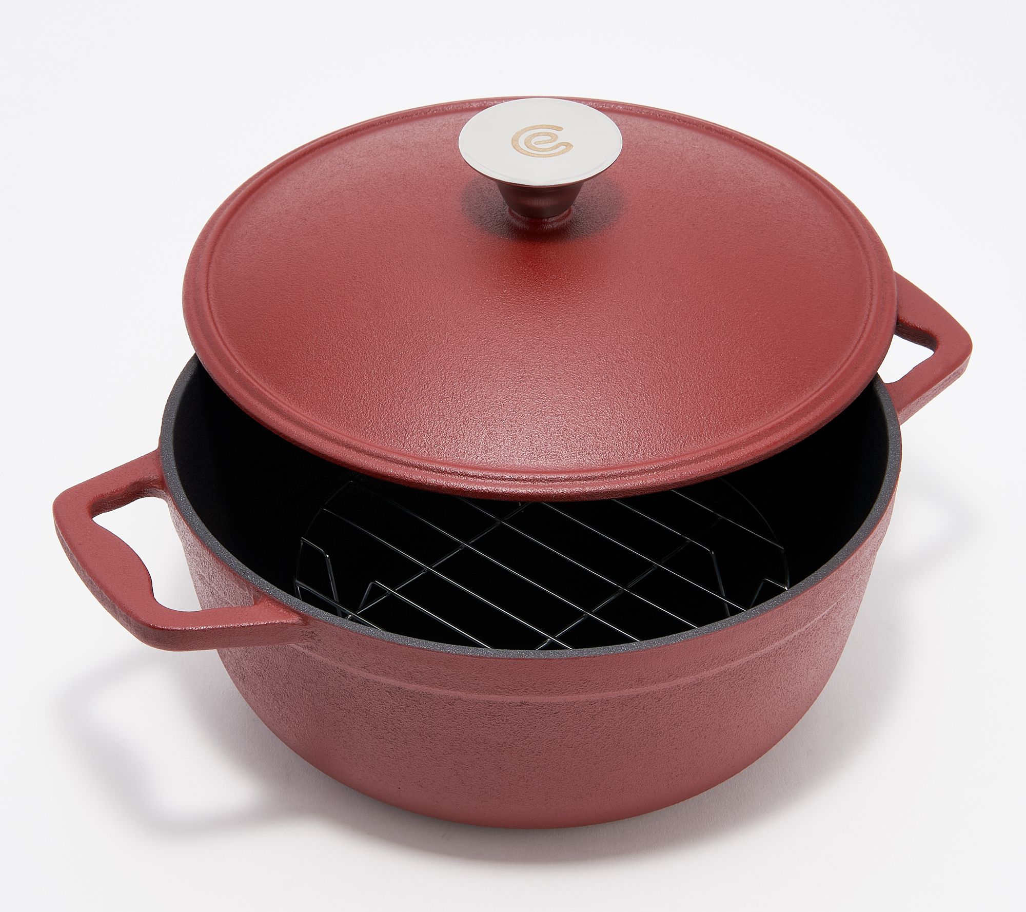 Nutrichef 5 qt Iron Dutch Oven, Red, & 11 in Square Cast Iron Skillet, Red