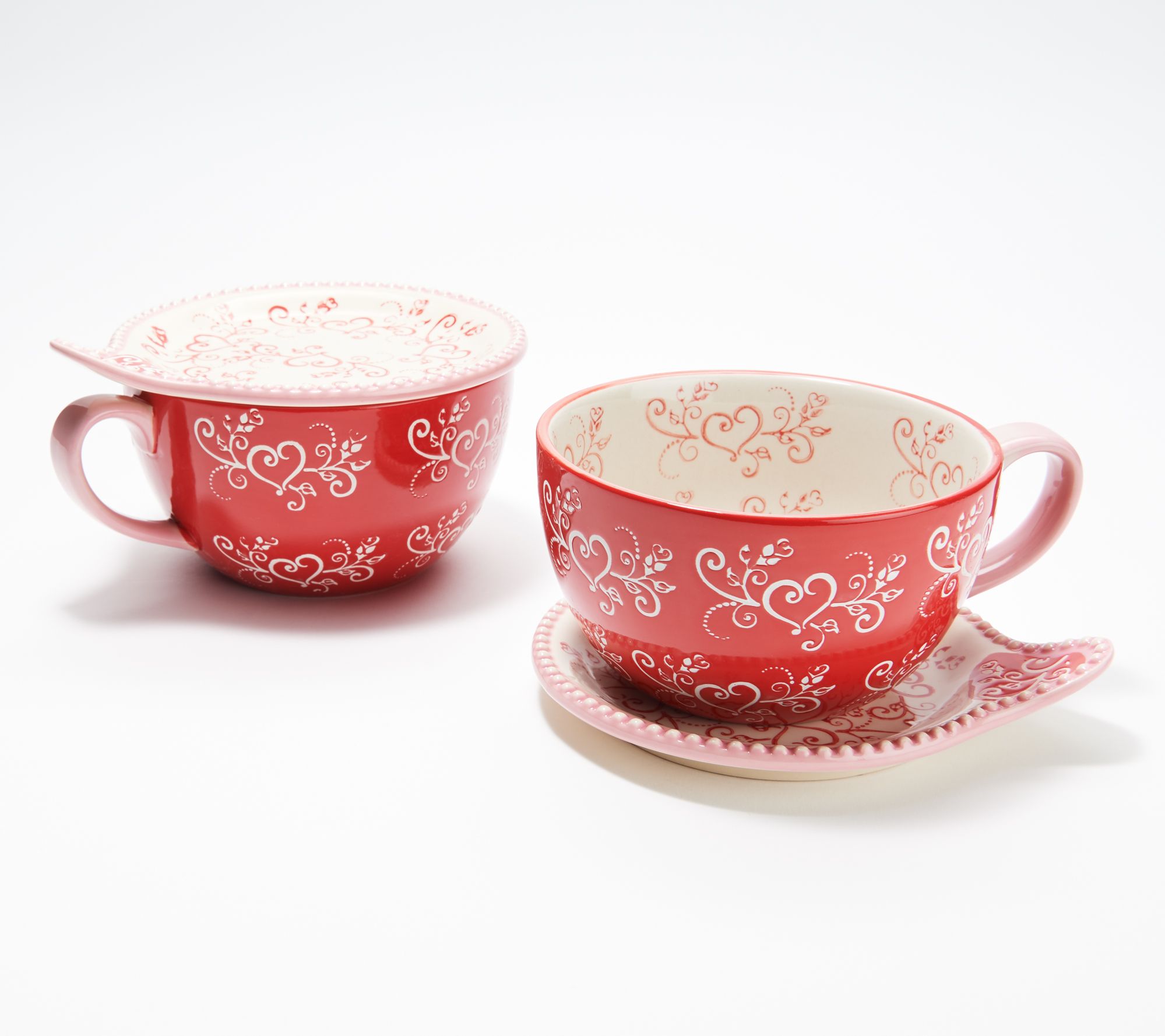 Temptations Romance Set of 2 Soup Mugs with Lidits