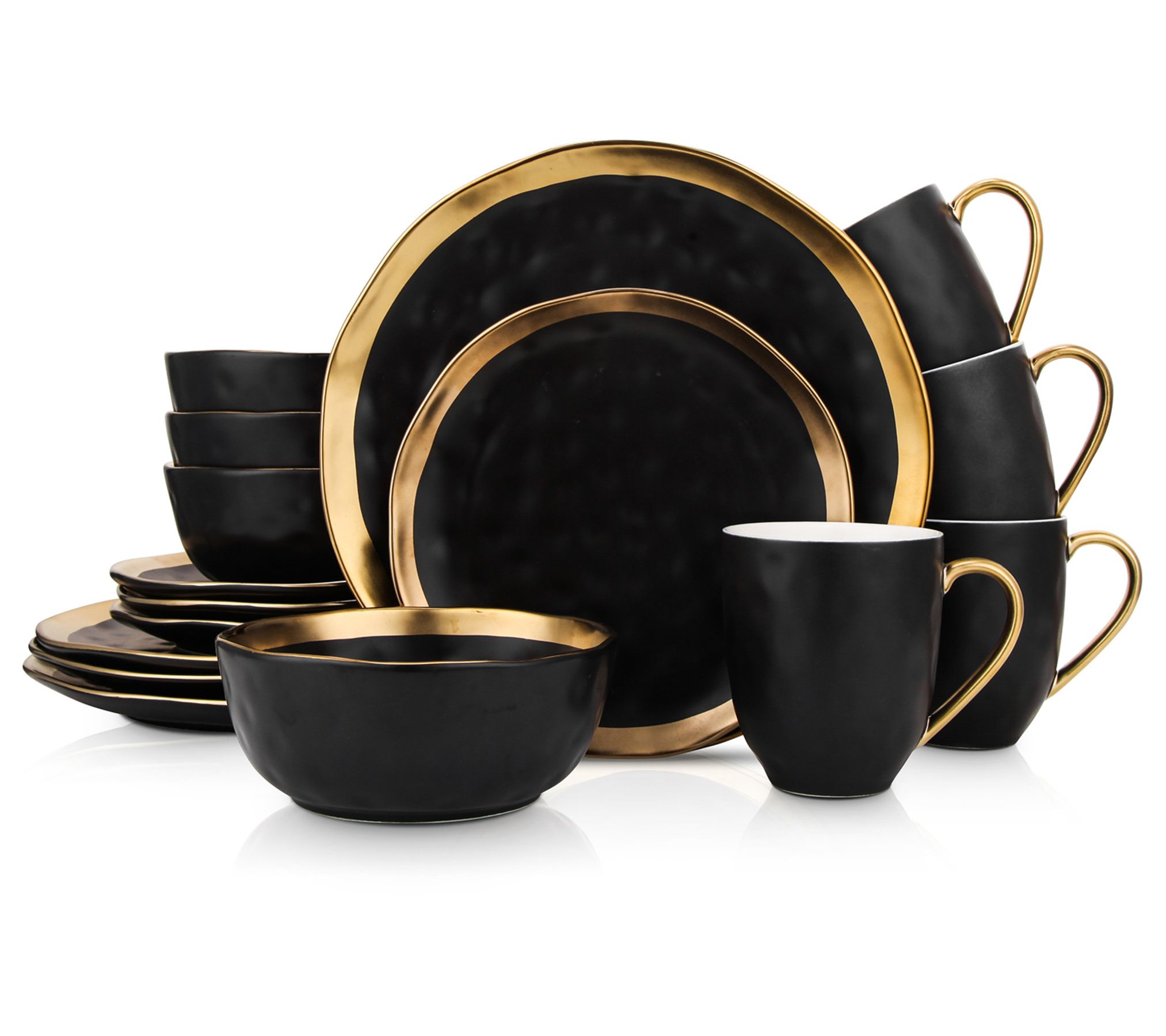 Stone Lain Sophie 16-Piece Dinnerware Set Stoneware, Service for 4, White and Black