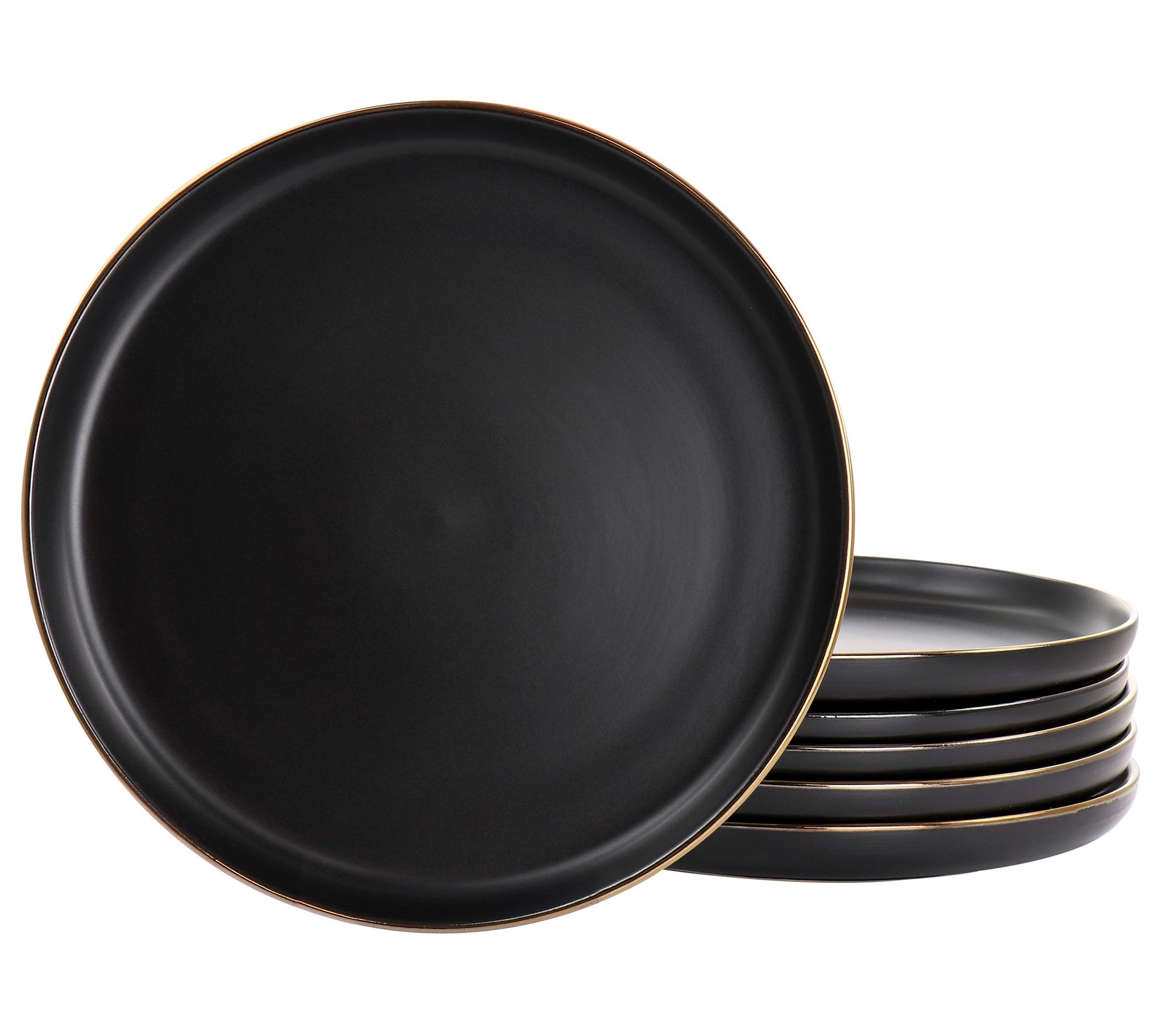 Elama 6-Pc Stoneware Matte Dinner Plate Set with Gold Rim