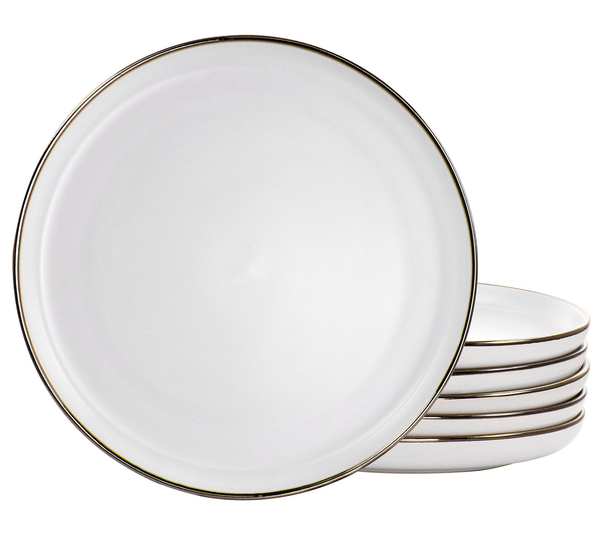 Elama 6-Pc Stoneware Matte Dinner Plate Set with Gold Rim