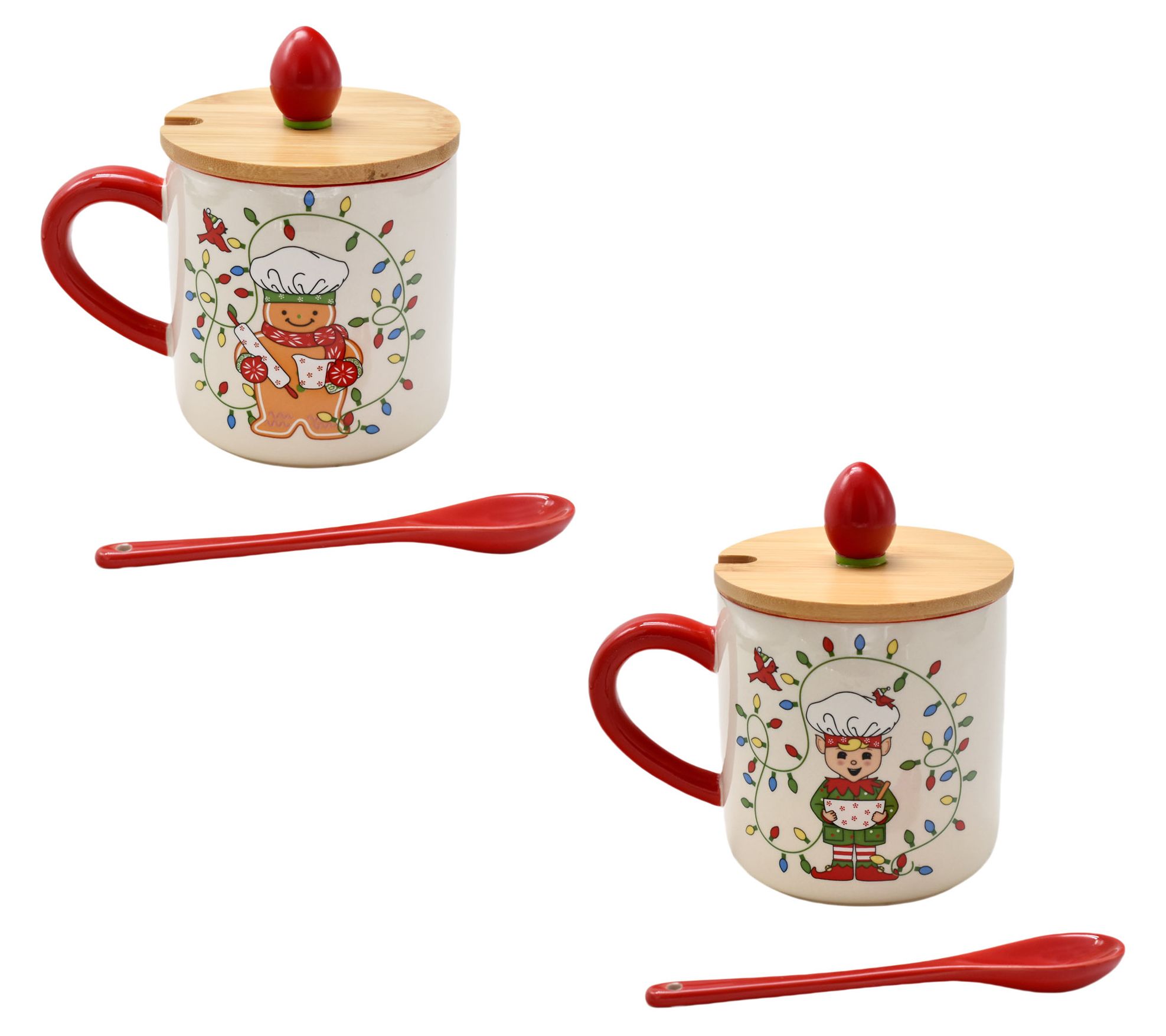 "As Is" Temp- tatons Special Ed. Seasonal Set of (2) Mugs with Wood Lids