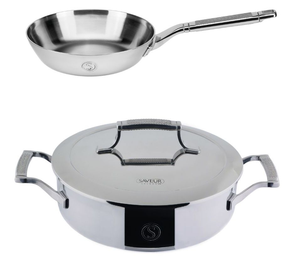 Saveur Selects 3pc Stainless Steel Skillet andSauteuse Set