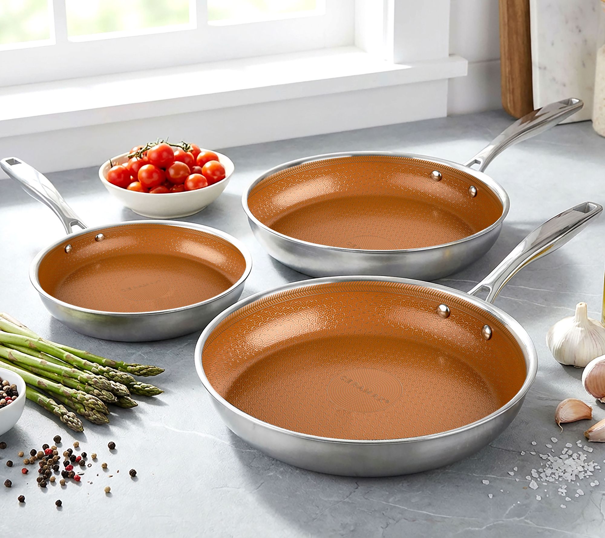 Ceramax 3 Piece Frying Pan Set with Ceramic Etched Design