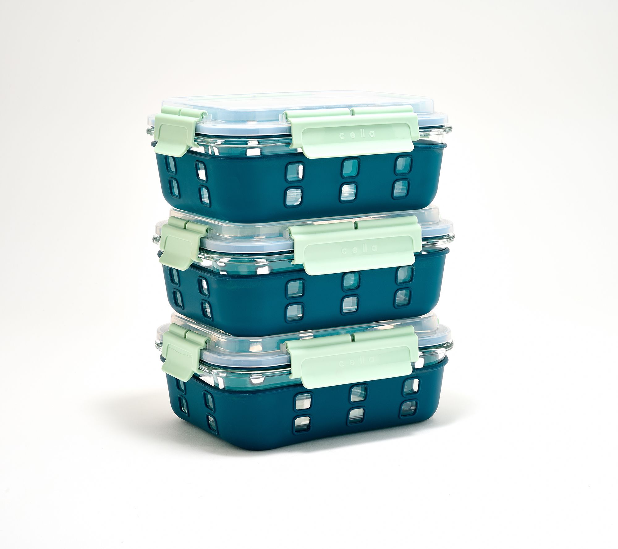 "As Is" Cella S/(3) 6-Cup Rectangle Glass Containers w/ Lids & Sleeves