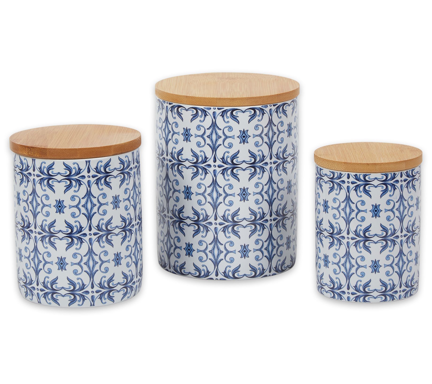 DII Kitchen Accessories Collection Ceramic, Canister Set, 4.5 Cup/3  Cup/1.25 Cup, Blue Tile