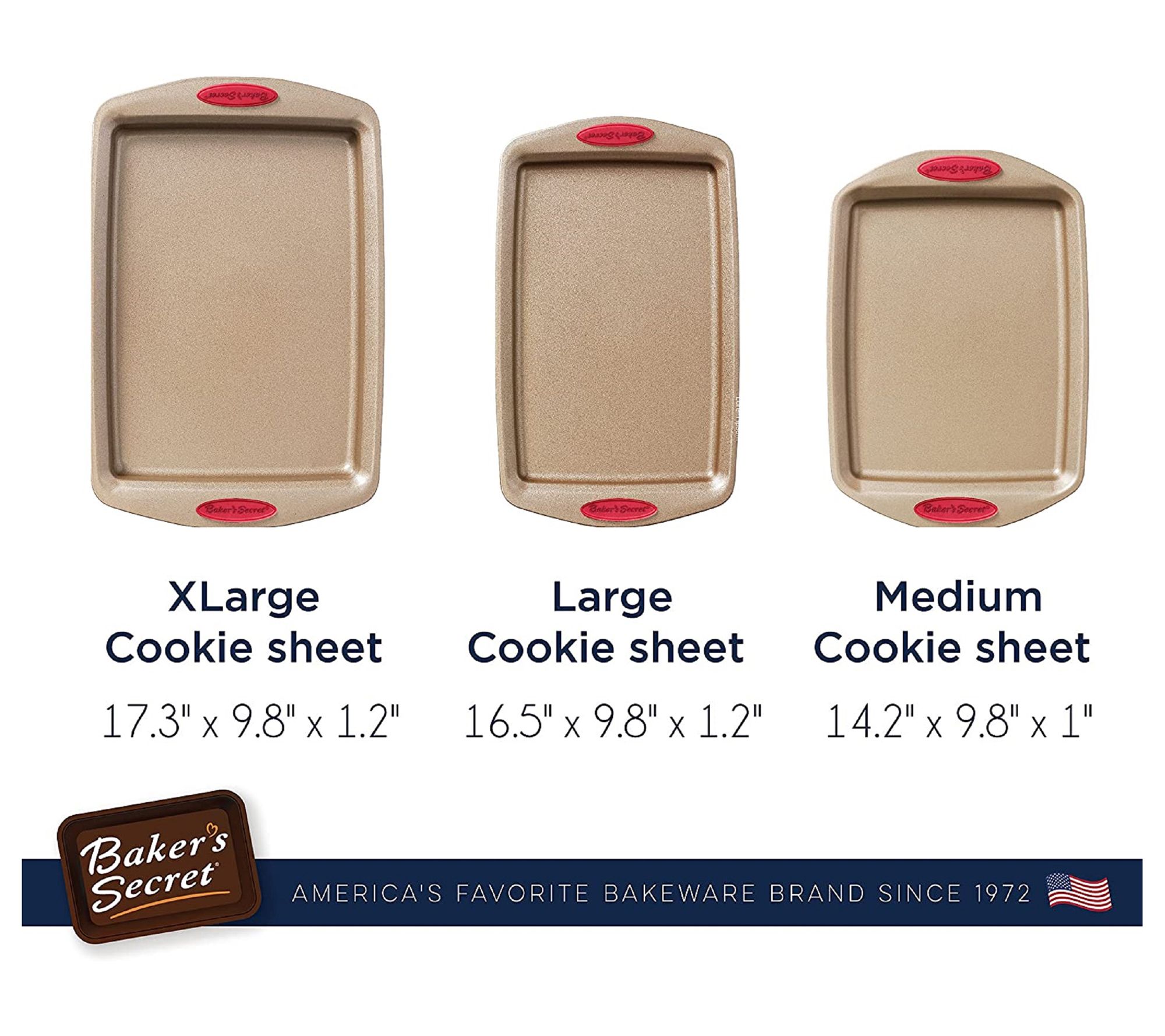 Baker's Secret Set of 3 Carbon Steel Easy Grip Cookie Sheets 