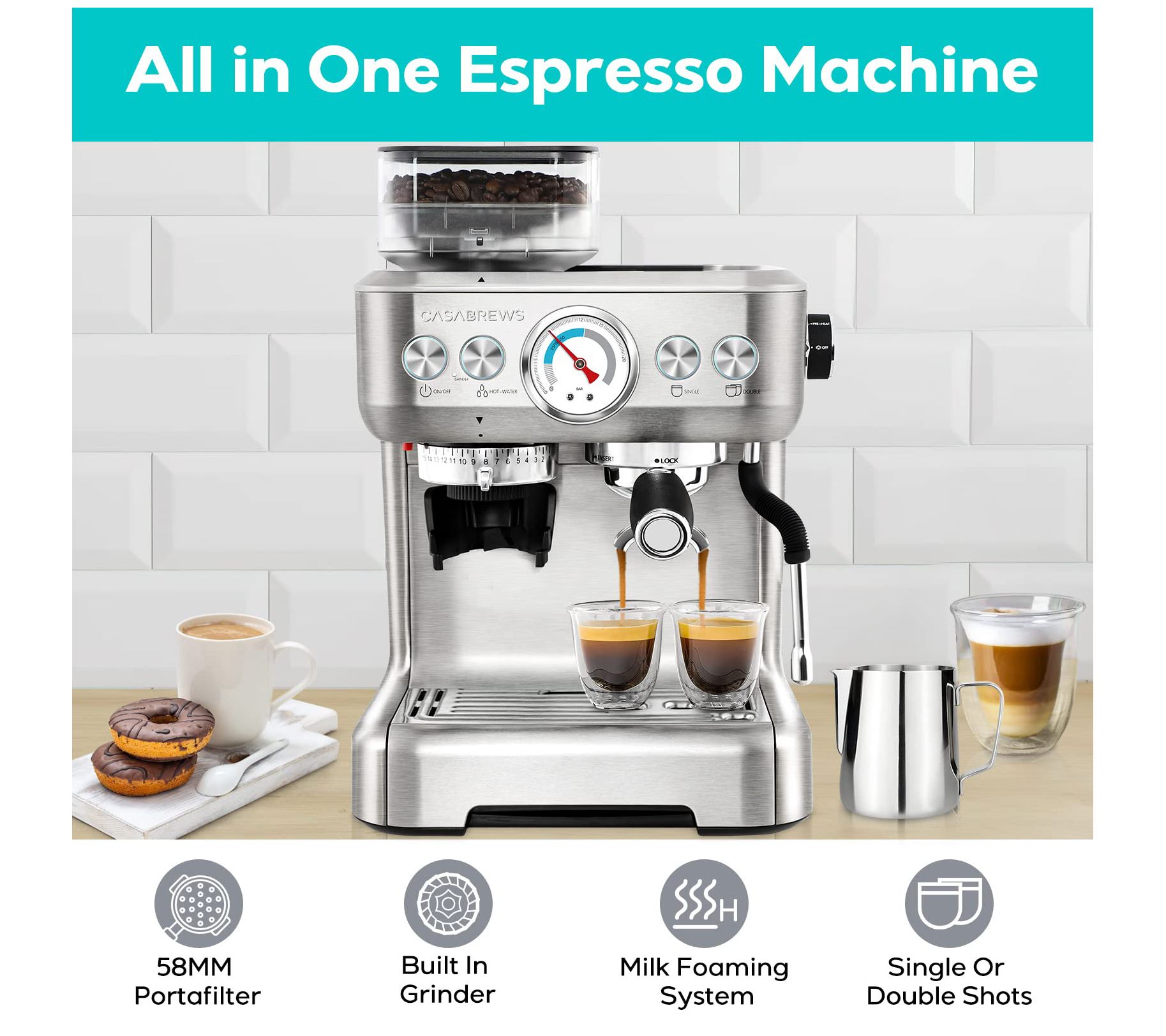 CASABREWS All-in-One Espresso Machine with Grinder - QVC.com