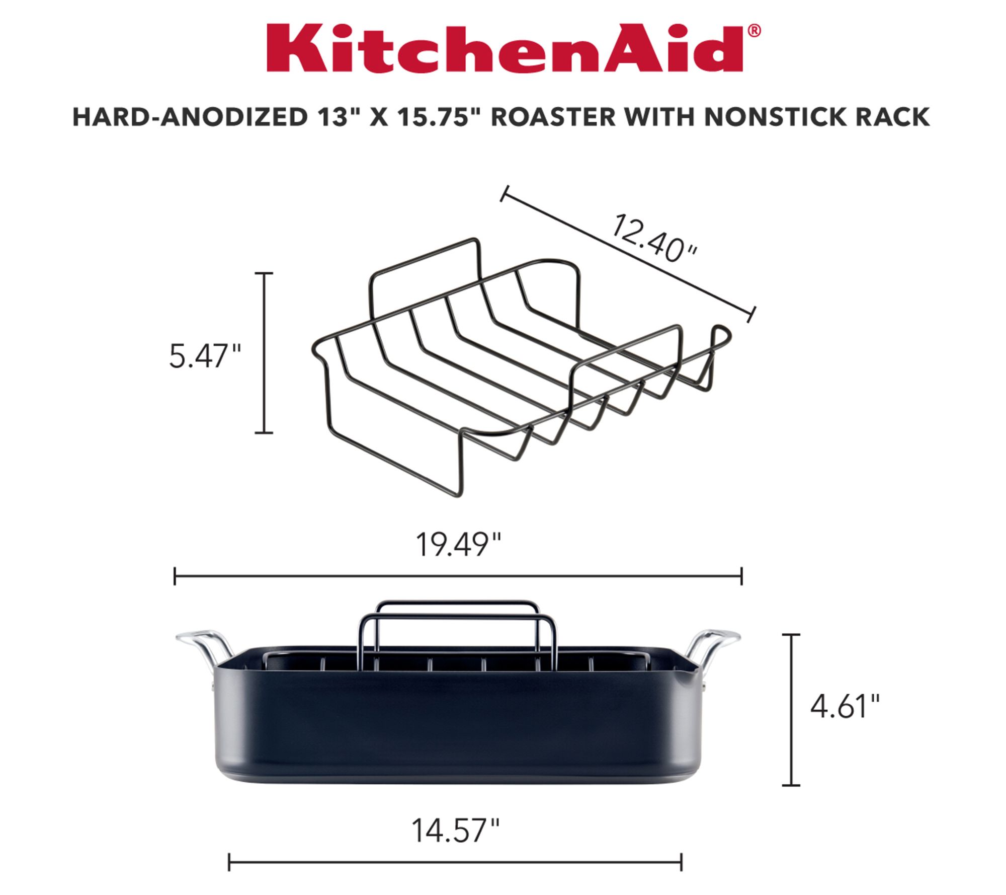 KitchenAid Hard-Anodized Roaster with Removable Nonstick Rack, Black