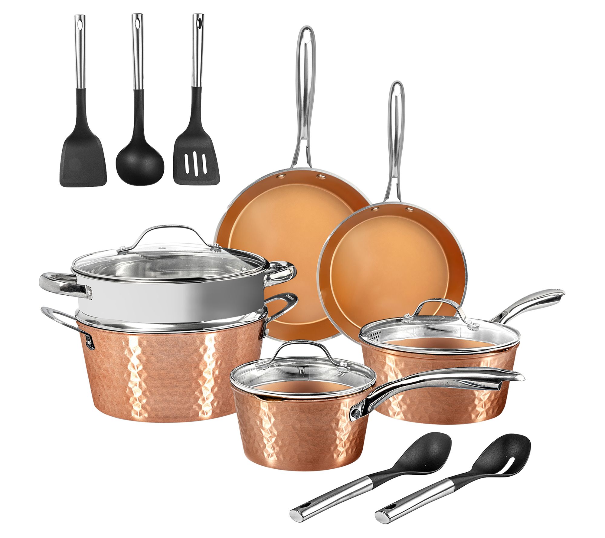 Gotham Steel Hammered 15 Piece Cookware Set with Utensils