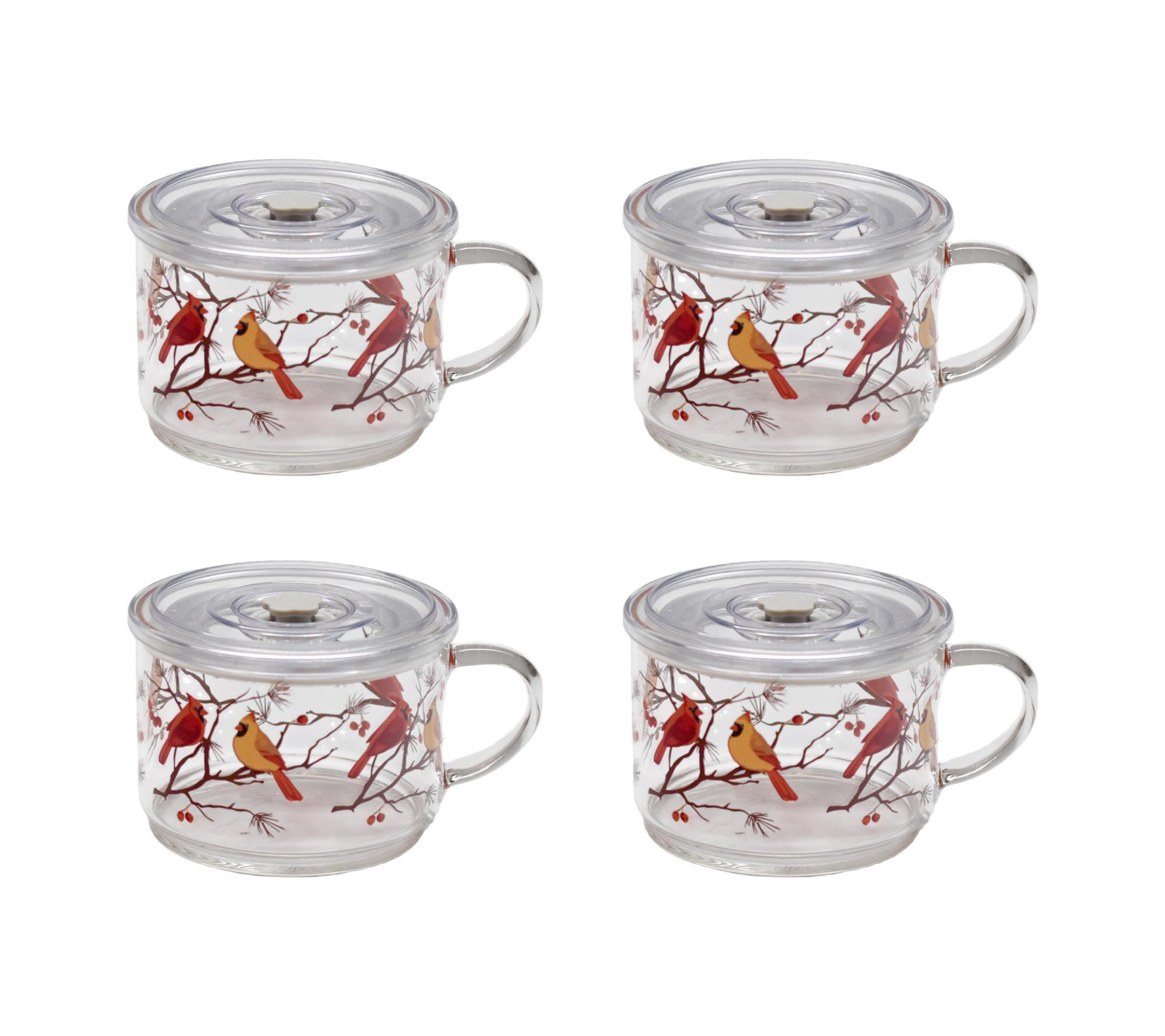  Temp-tations Set of 4 18-oz Glass Meal Mugs w/ Plastic Lids