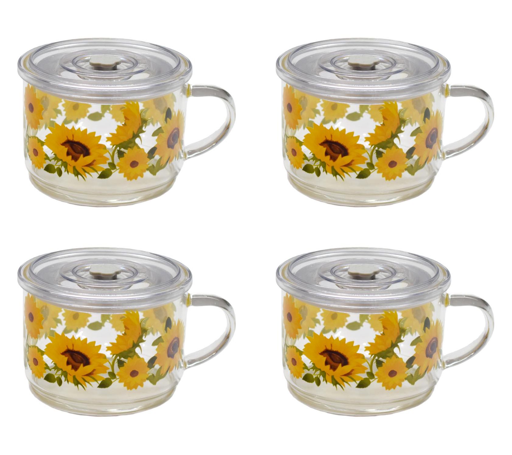 Temp-tations Set of 4 18-oz Glass Meal Mugs w/ Plastic Lids