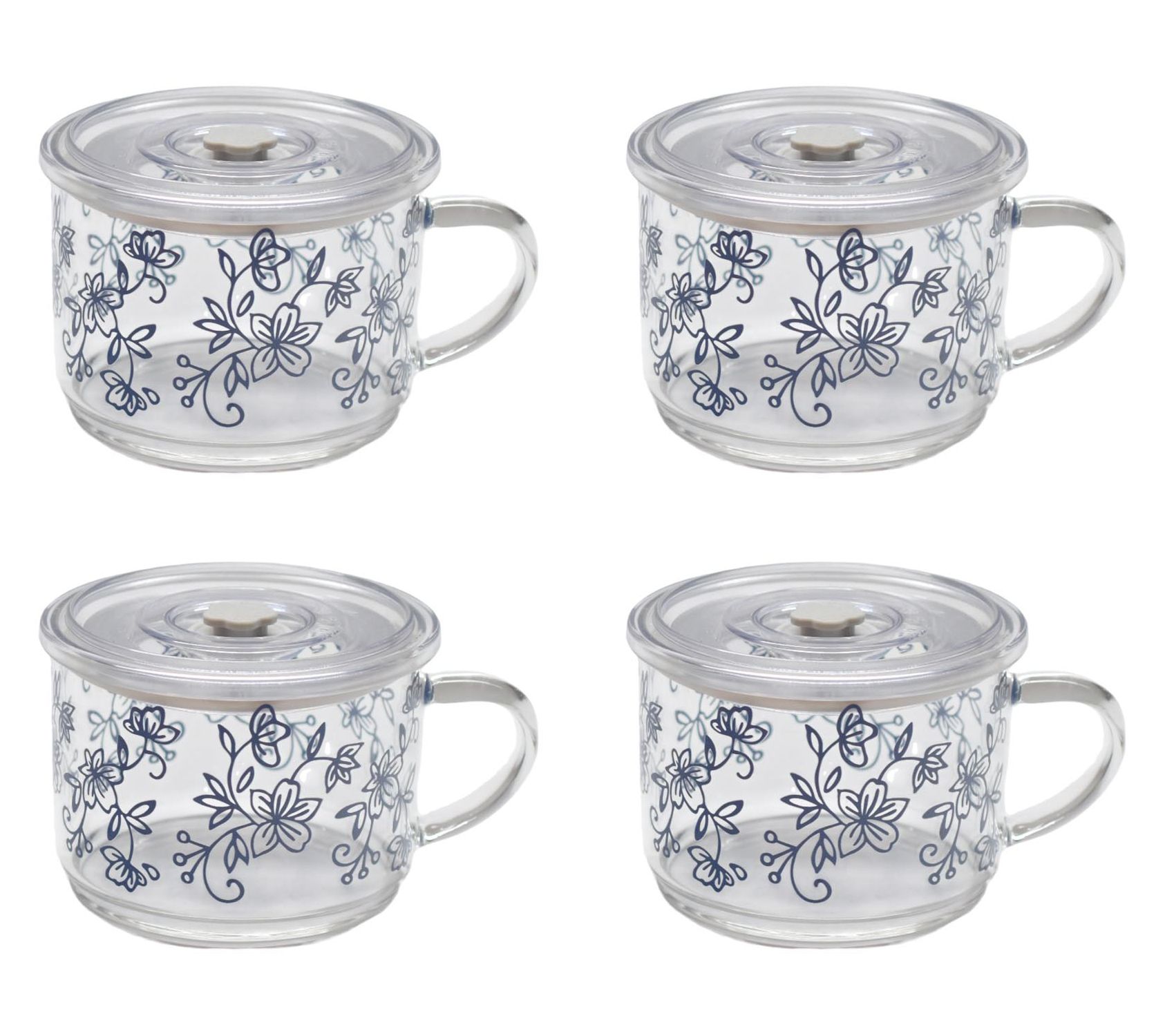 Temp-tations Set of 4 18-oz Glass Meal Mugs w/ Plastic Lids