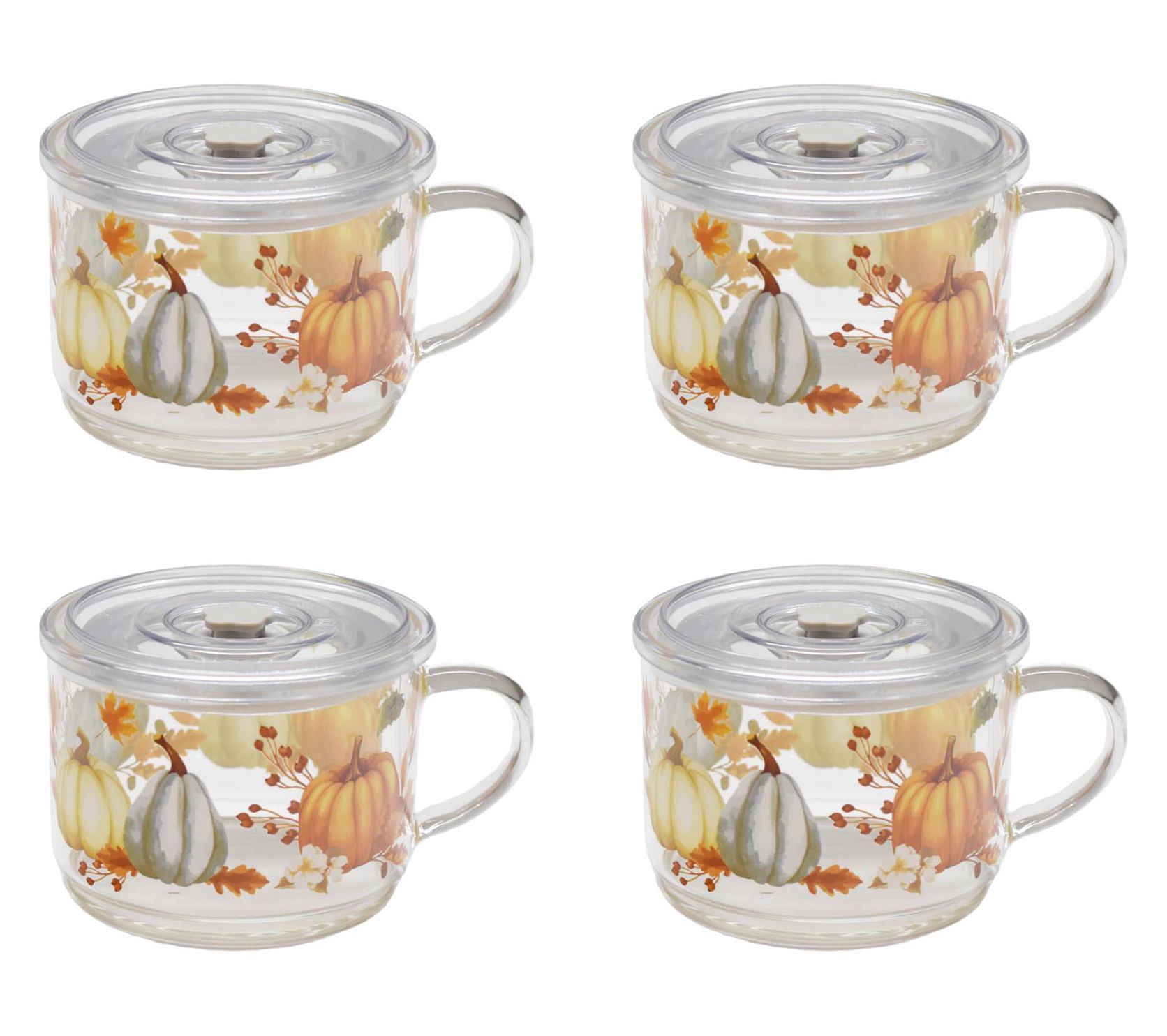 Temp-tations Set of 4 18-oz Glass Meal Mugs w/ Plastic Lids