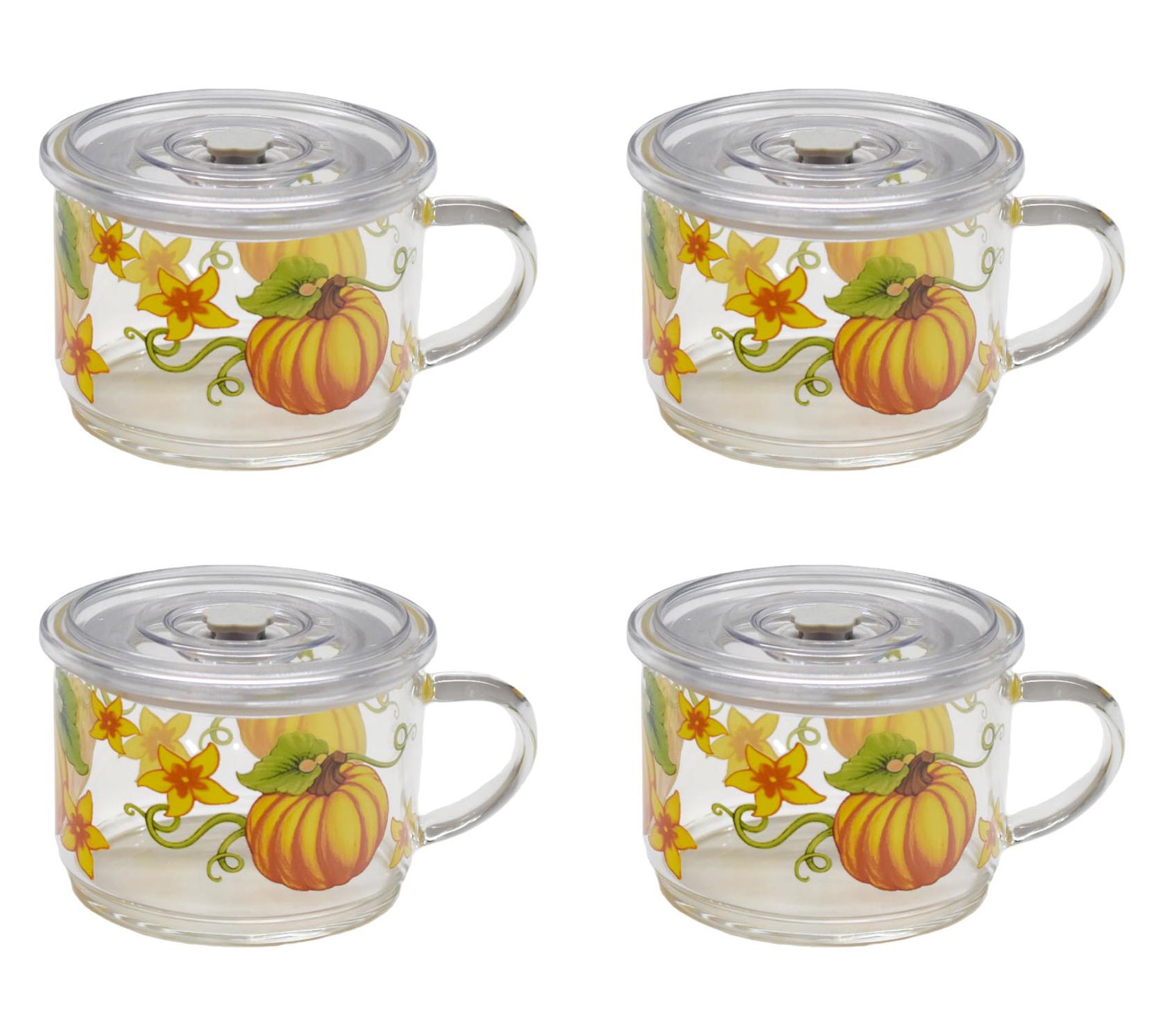 Temp-tations Set of 4 18-oz Glass Meal Mugs w/ Plastic Lids