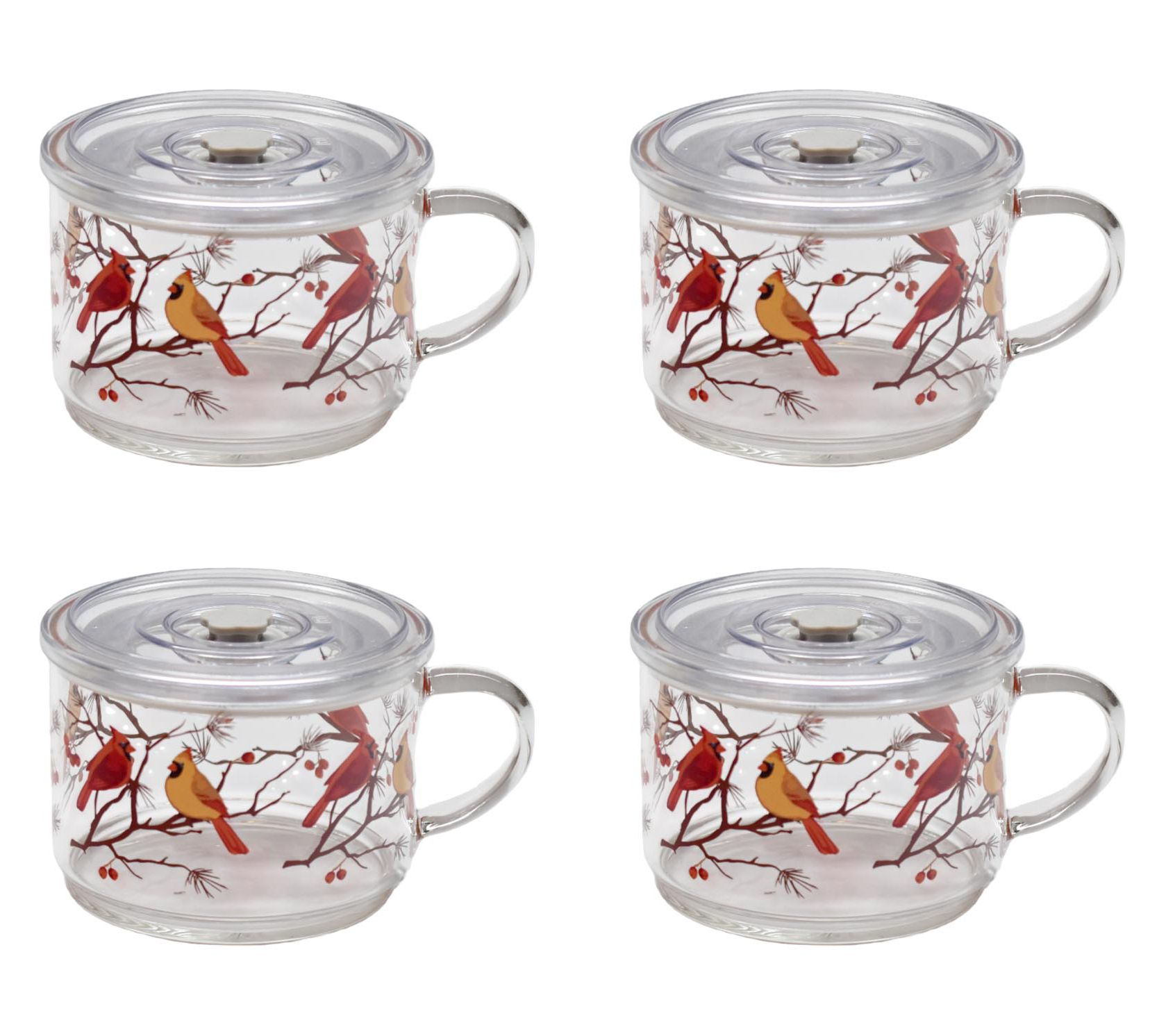 Temp-tations Set of 4 18-oz Glass Meal Mugs w/ Plastic Lids