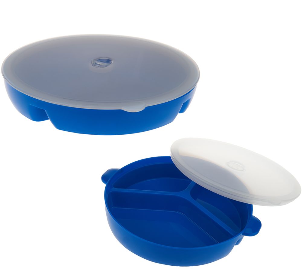  3 Pack Divided Microwave Lunch Plate Set with Lids Vented Food  Storage Food Grade Plastic: Home & Kitchen