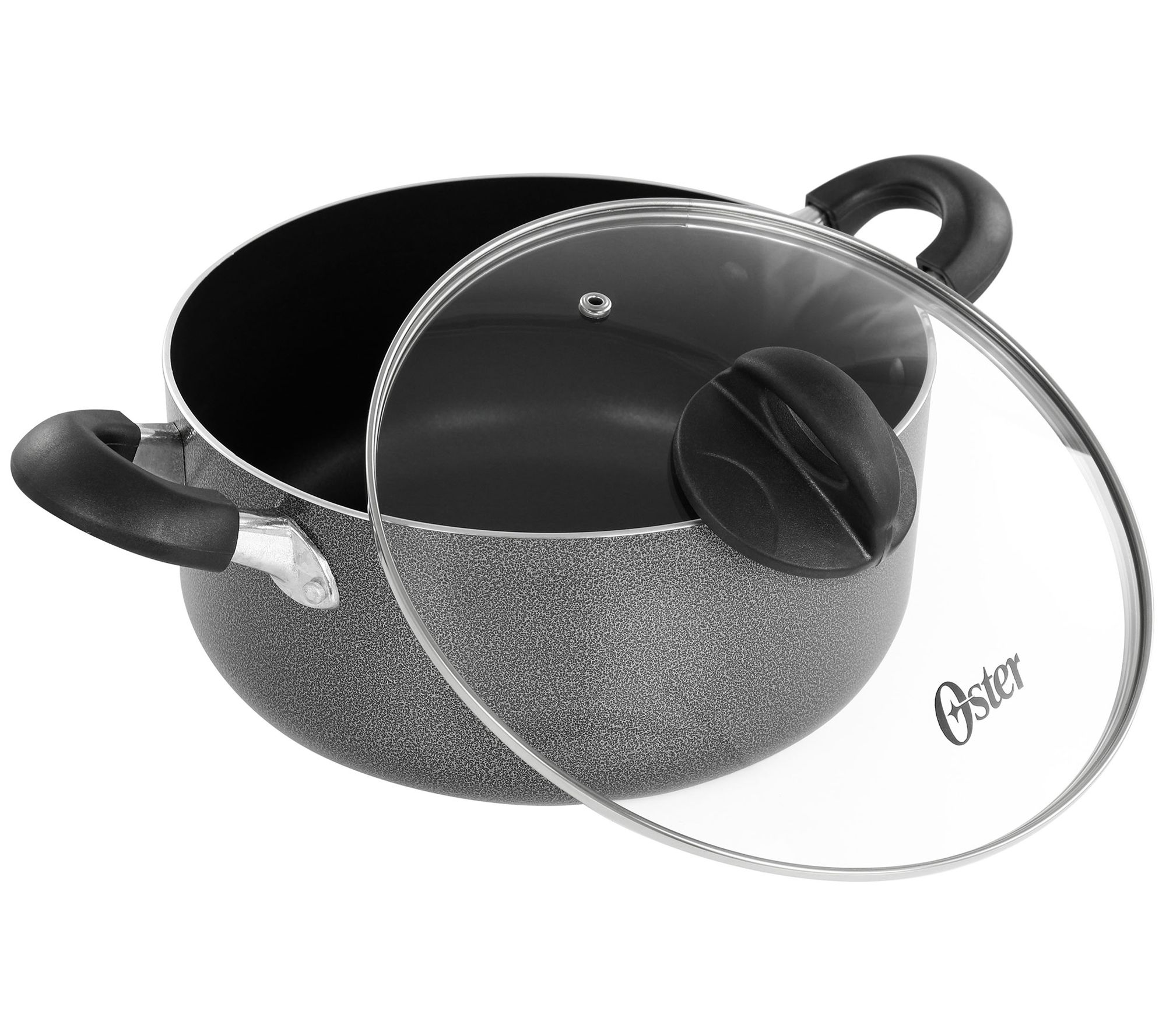 Oster 2.5 Quart Nonstick Aluminum Saucepan with Lid in Gray - Bed