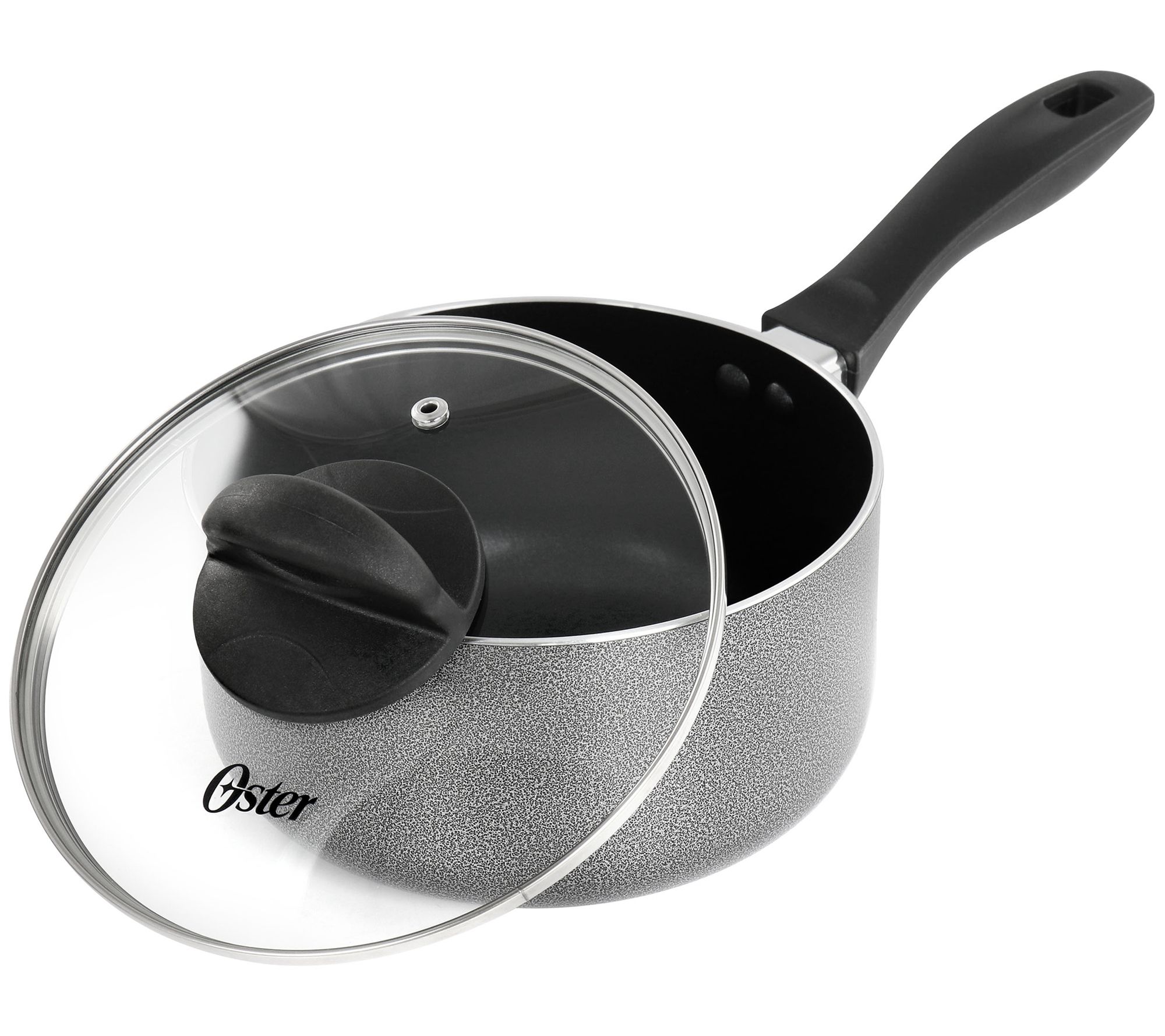 Oster 2.5 Quart Nonstick Aluminum Saucepan with Lid in Gray - Bed