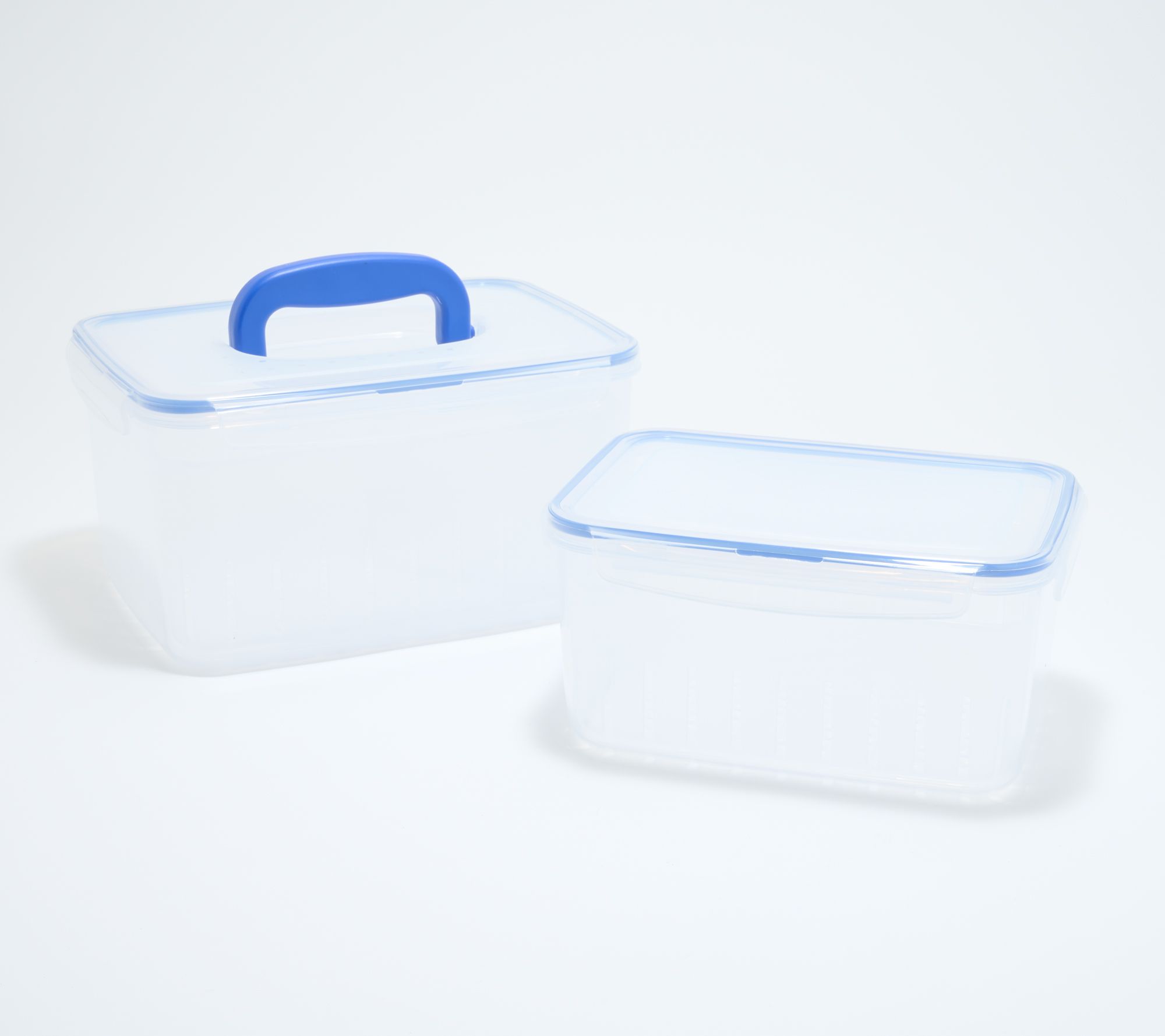 LocknLock Set of (2) Produce Keepers w/ Trays & (1) Handle Lids