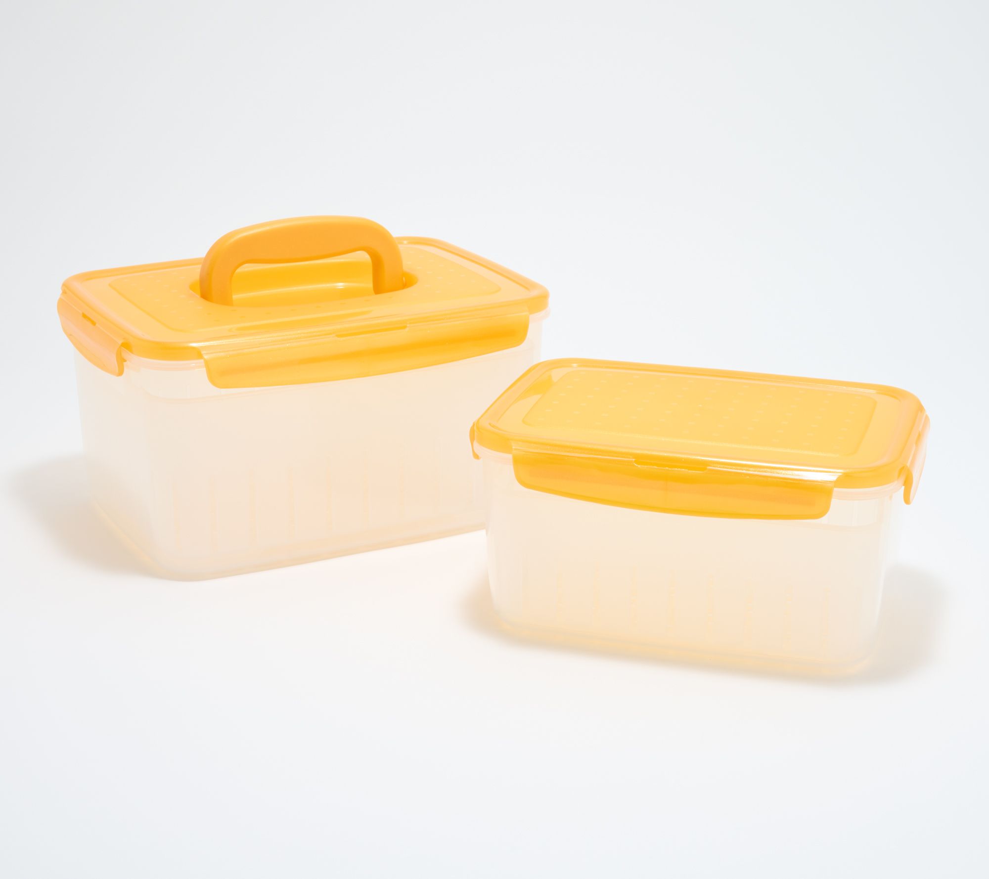 LocknLock Set of (2) Produce Keepers w/ Trays & (1) Handle Lids