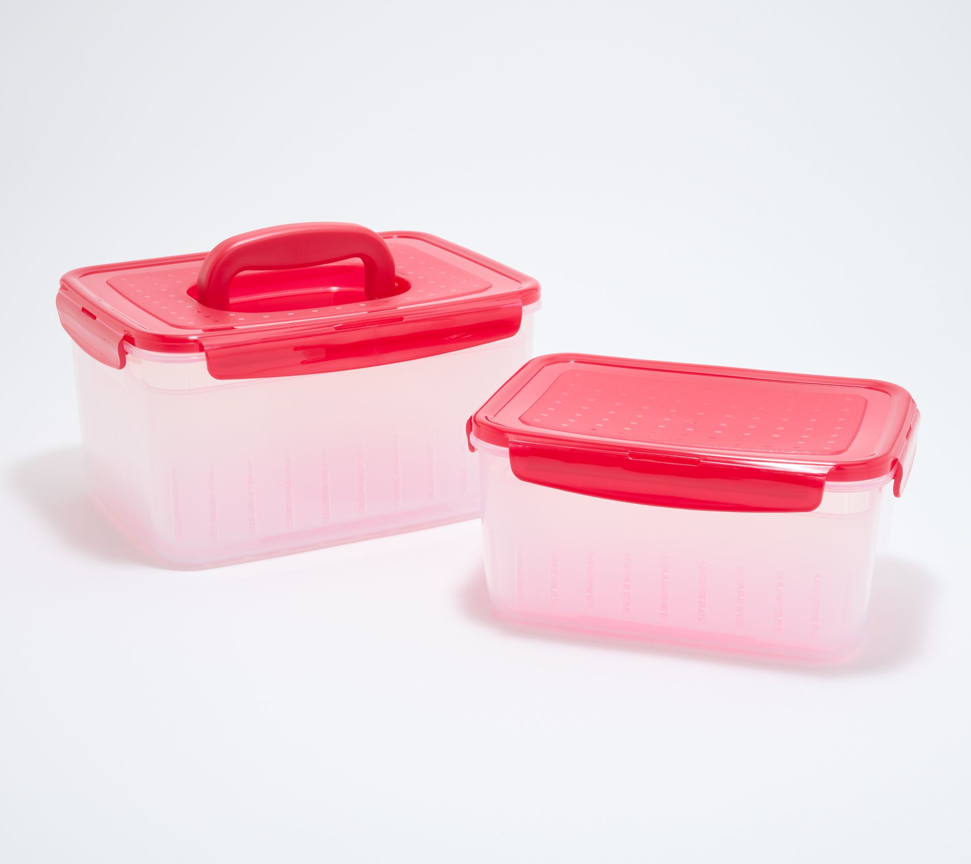 LocknLock Set of (2) Produce Keepers w/ Trays & (1) Handle Lids