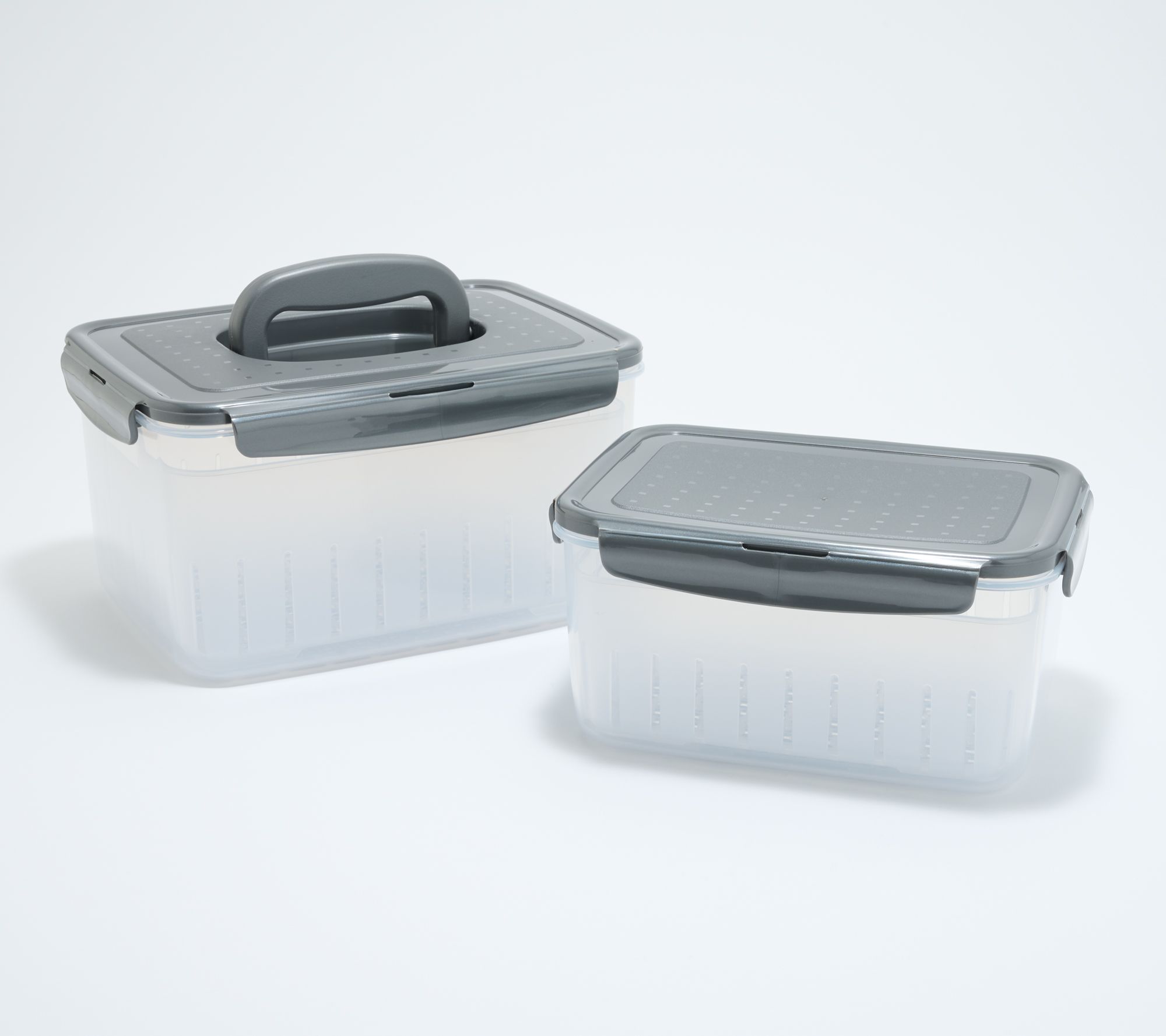 LocknLock Set of (2) Produce Keepers w/ Trays & (1) Handle Lids