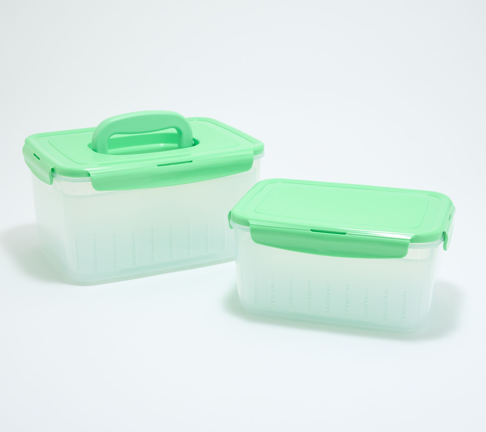 LocknLock Set of (2) Produce Keepers w/ Trays & (1) Handle Lids