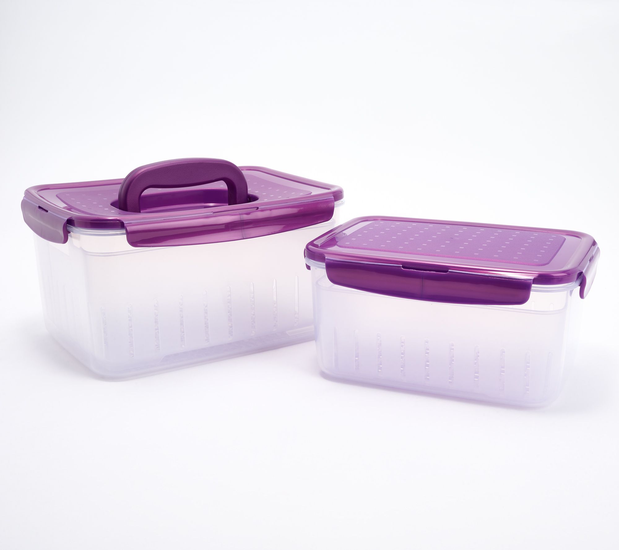 LocknLock Set of (2) Produce Keepers w/ Trays & (1) Handle Lids